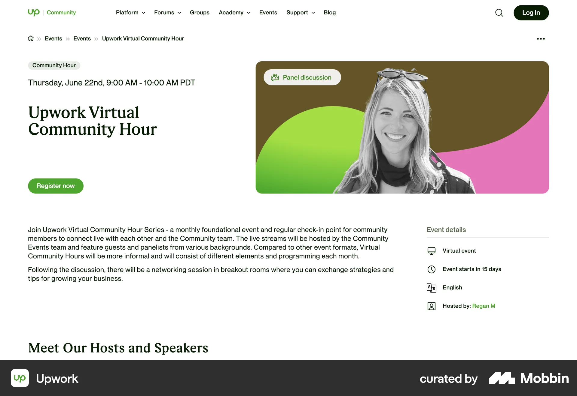Upwork Web Event Detail screen