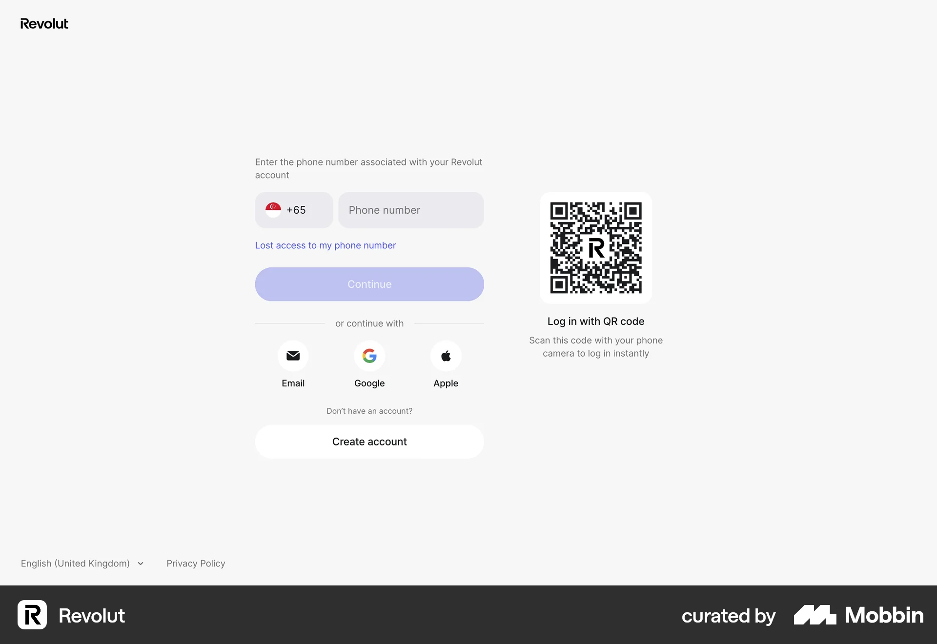 Revolut Web Login screen