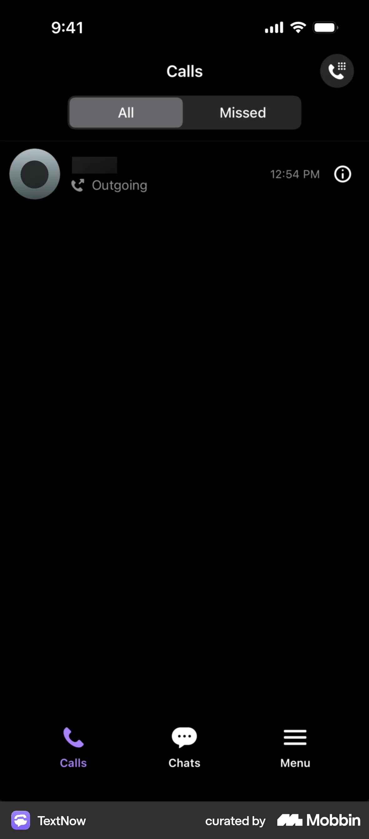 TextNow iOS Dark Mode screen