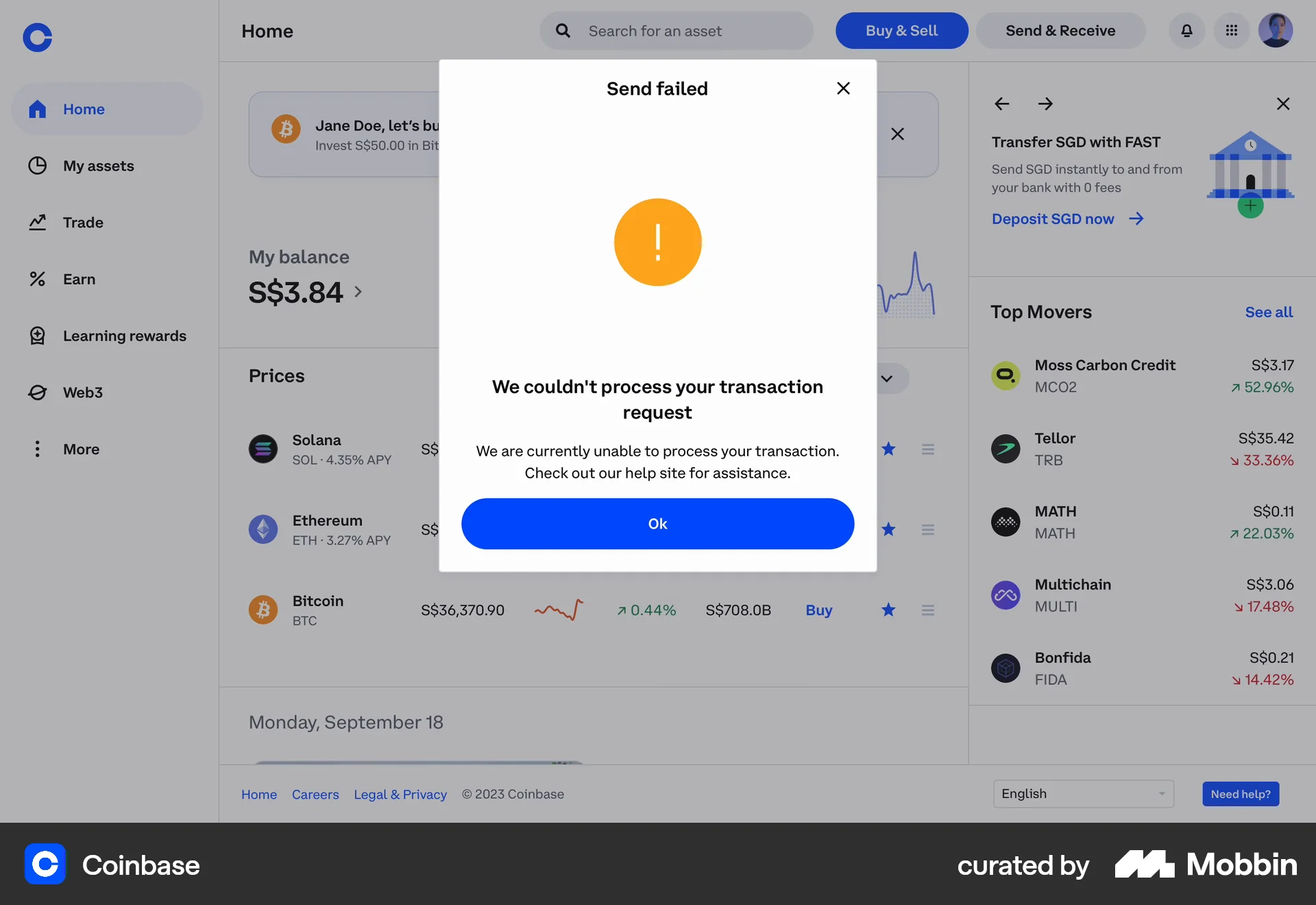 Coinbase screen