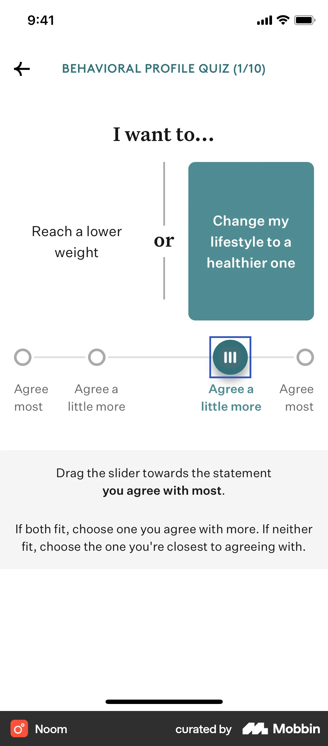 Noom iOS Quiz screen