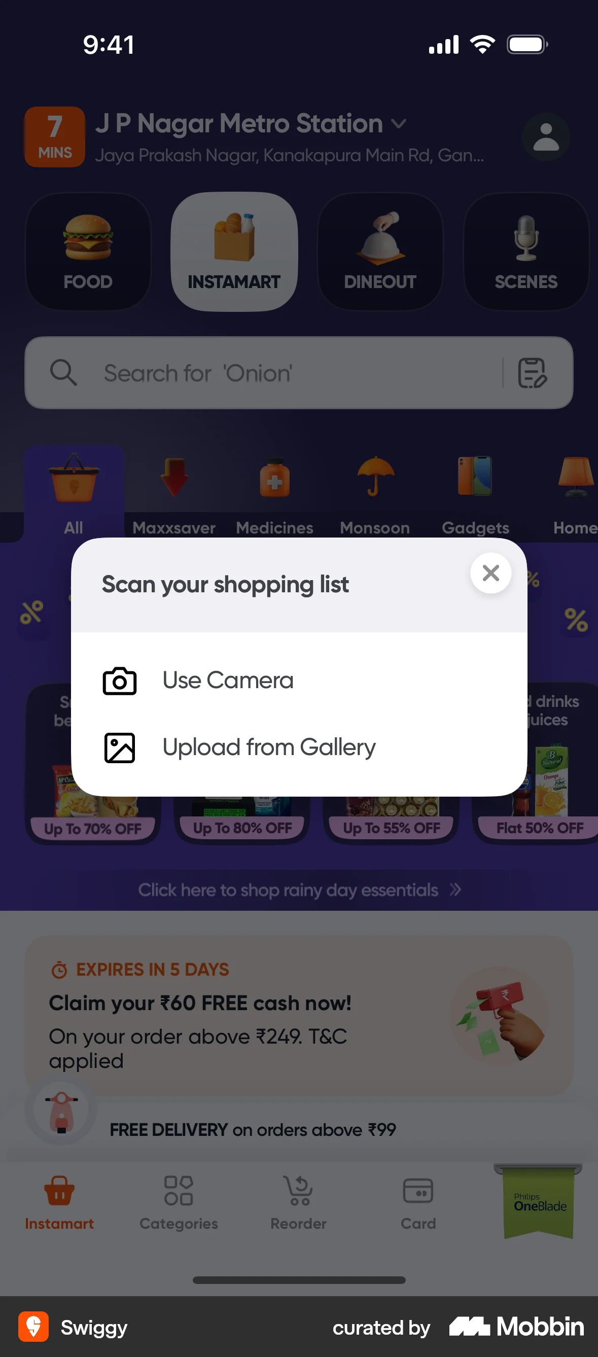Swiggy iOS Action Option screen