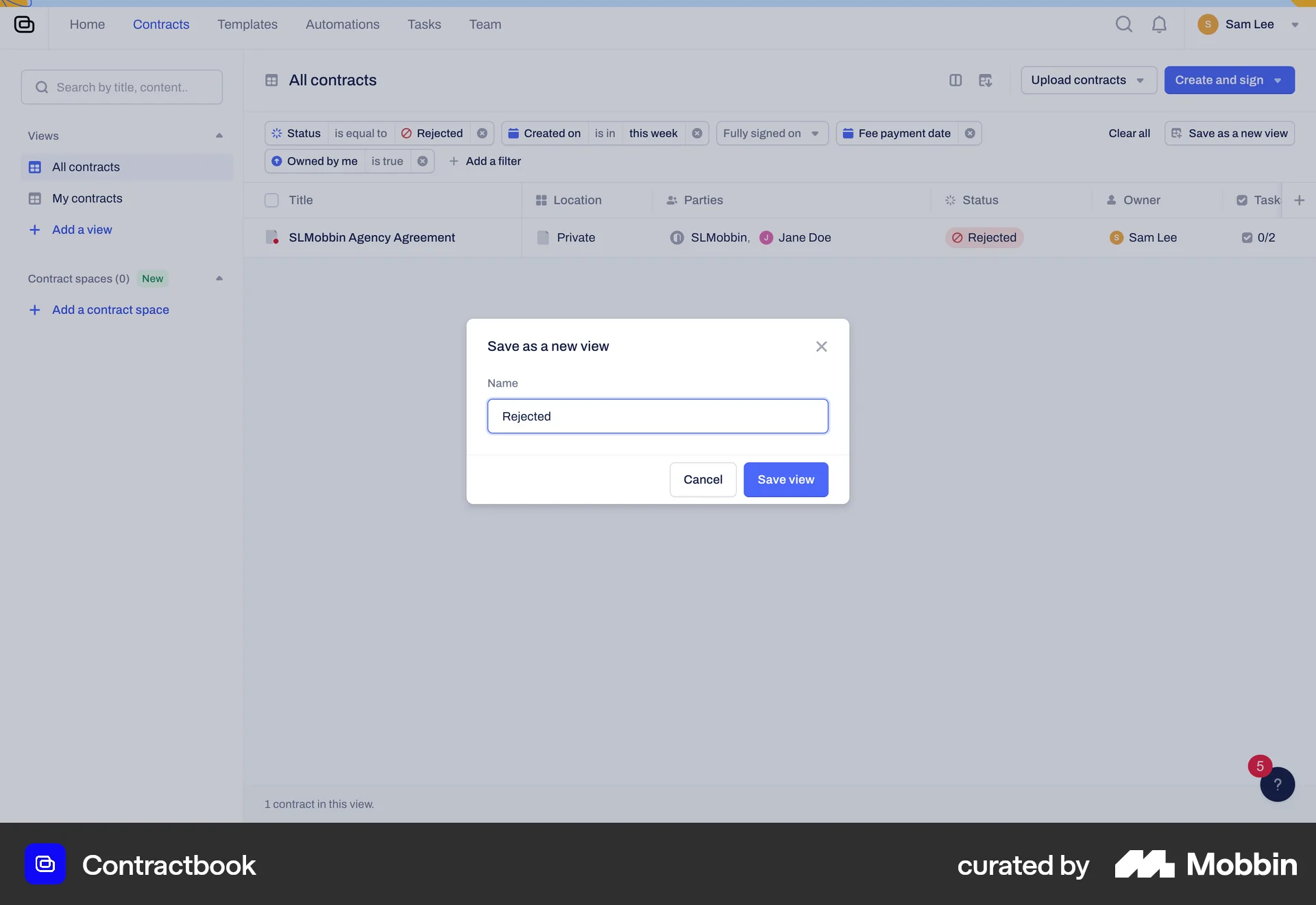 Contractbook Web Save screen