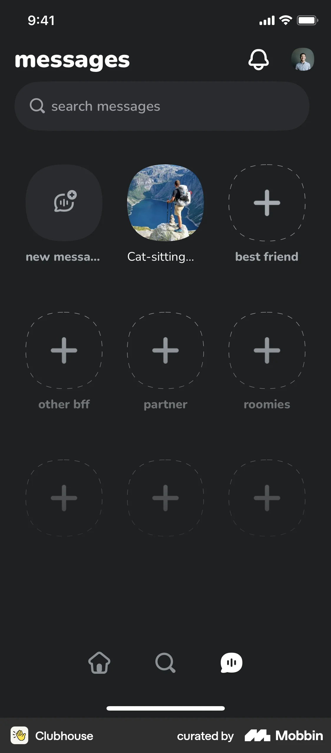 Clubhouse iOS Emails & Messages screen