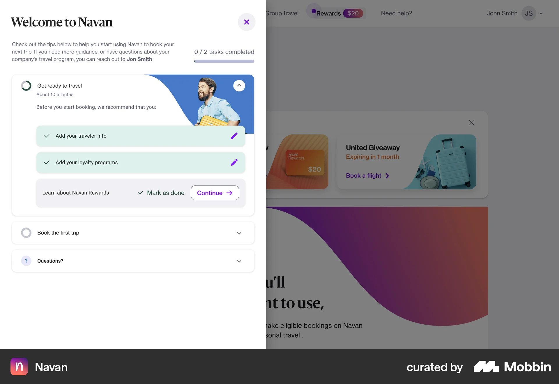Navan Web Guided Tour & Tutorial screen