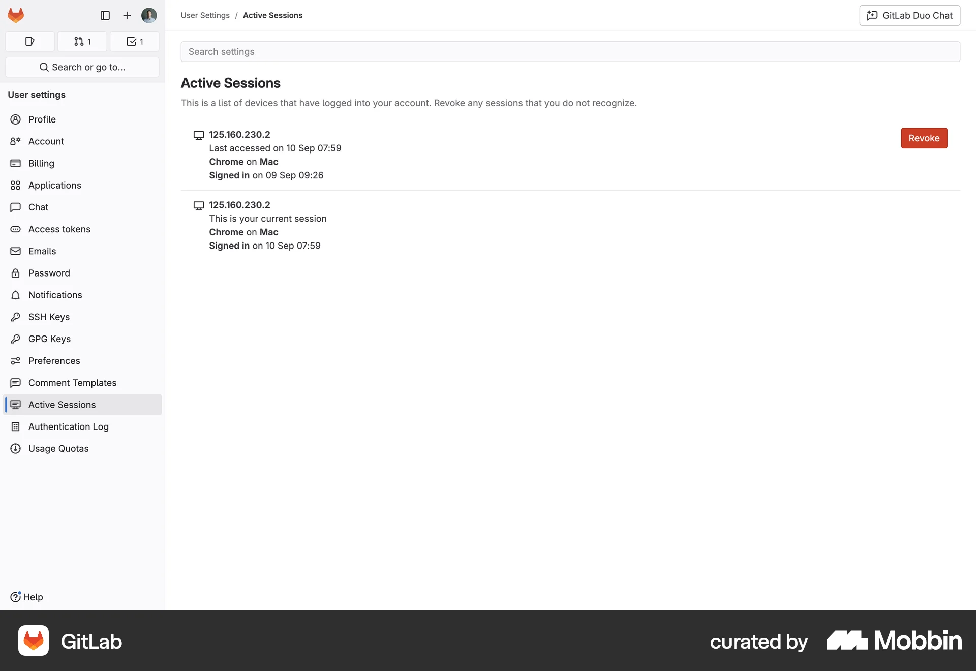 GitLab Web Timeline & History screen