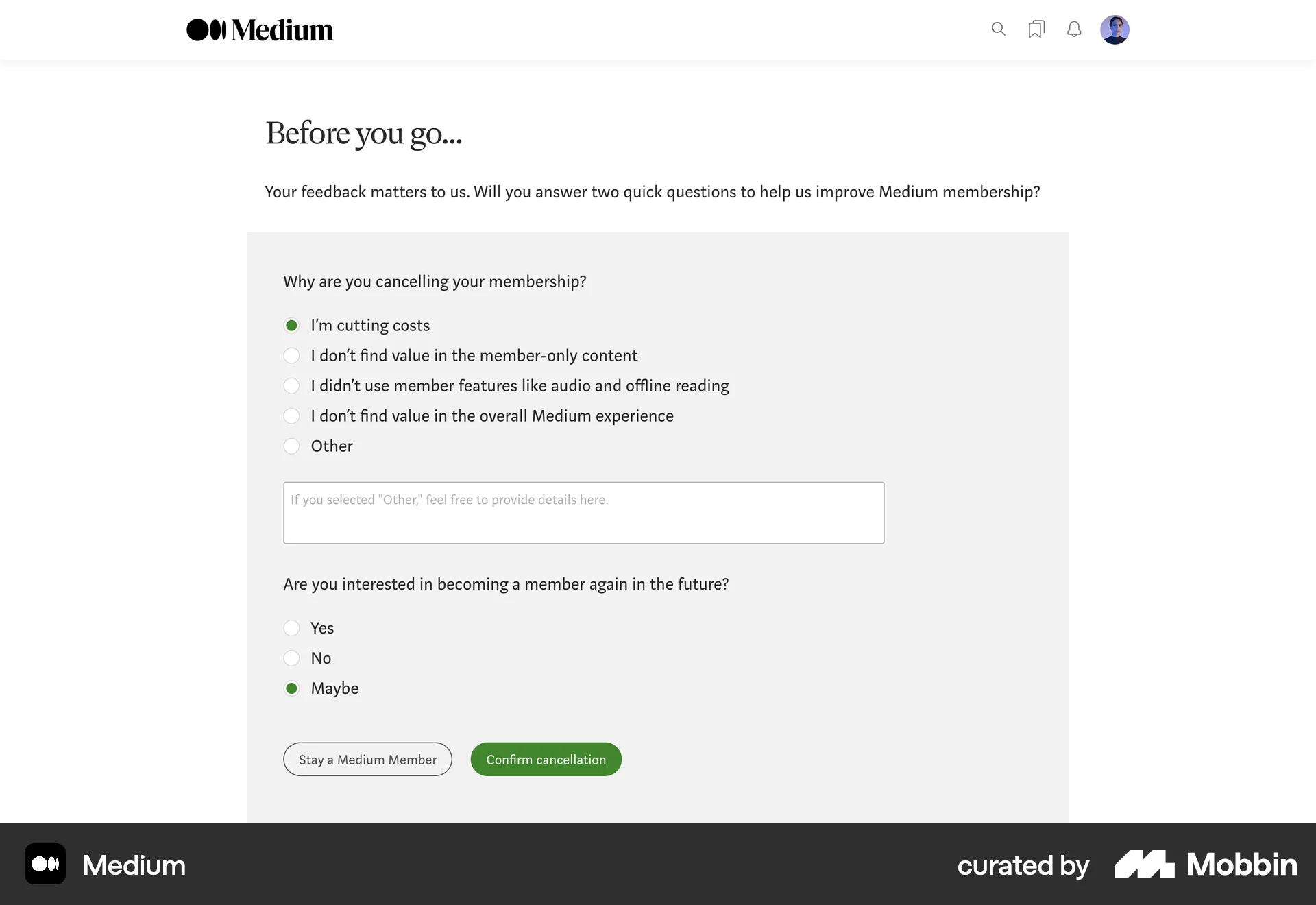 Medium Web Cancel screen