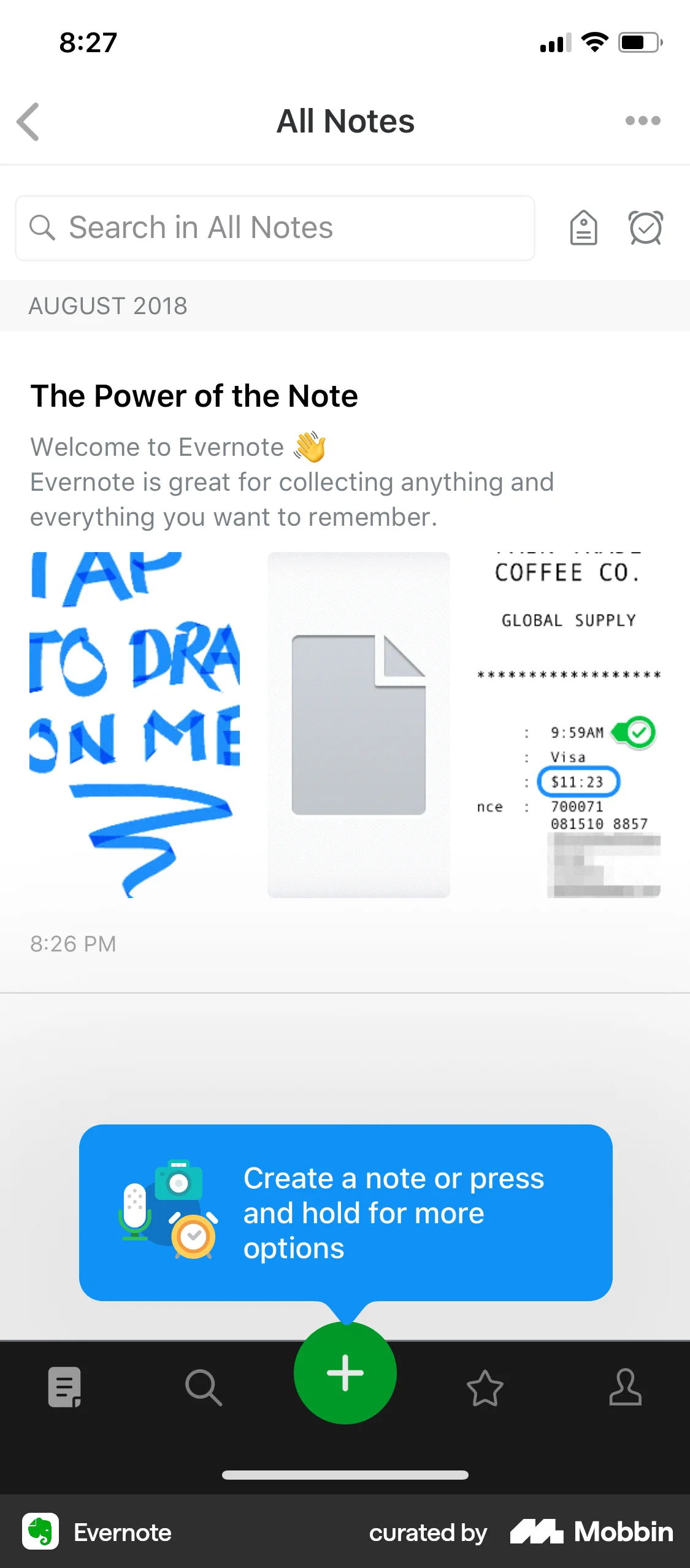 Evernote iOS Guided Tour & Tutorial screen