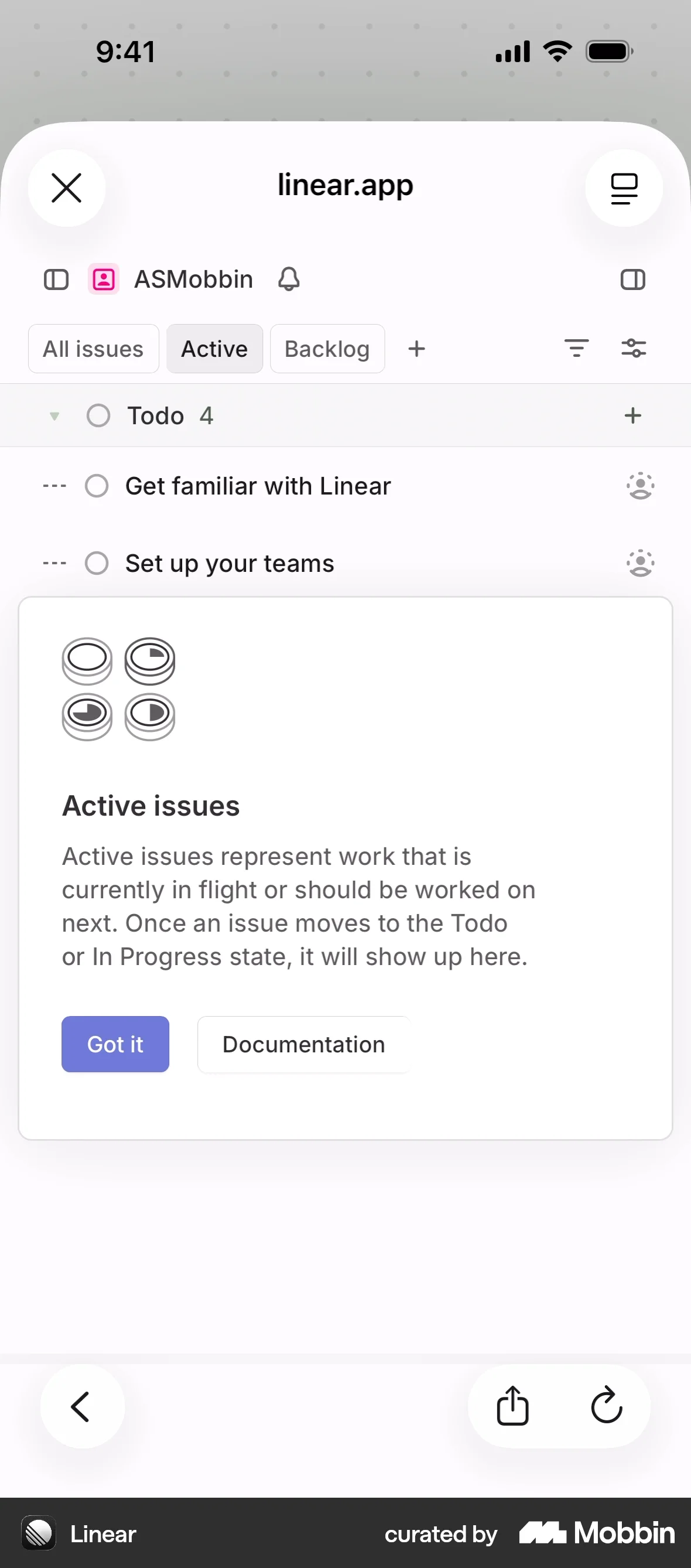 Linear Mobile Onboarding screen