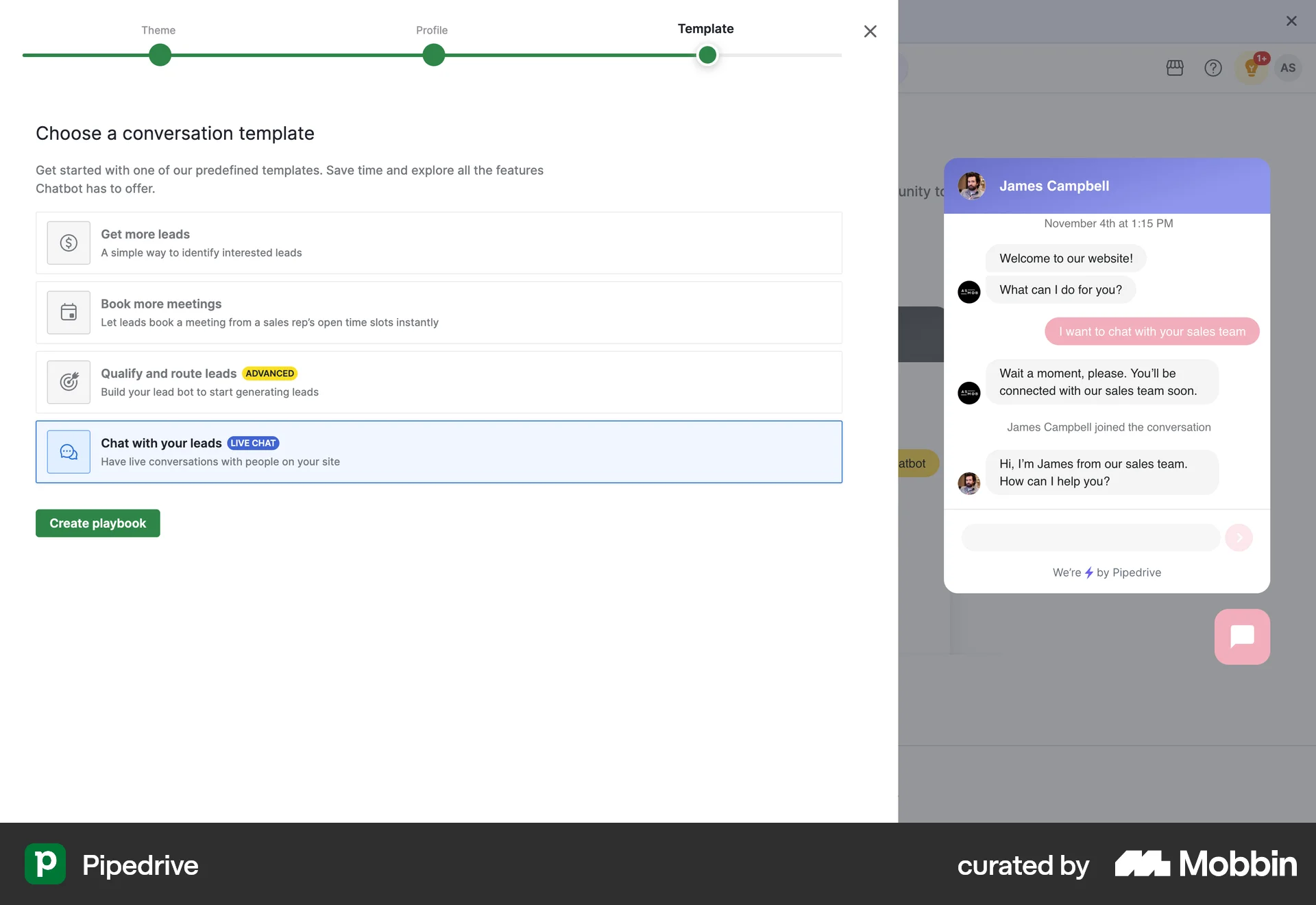 Pipedrive Web Wizard UI screen