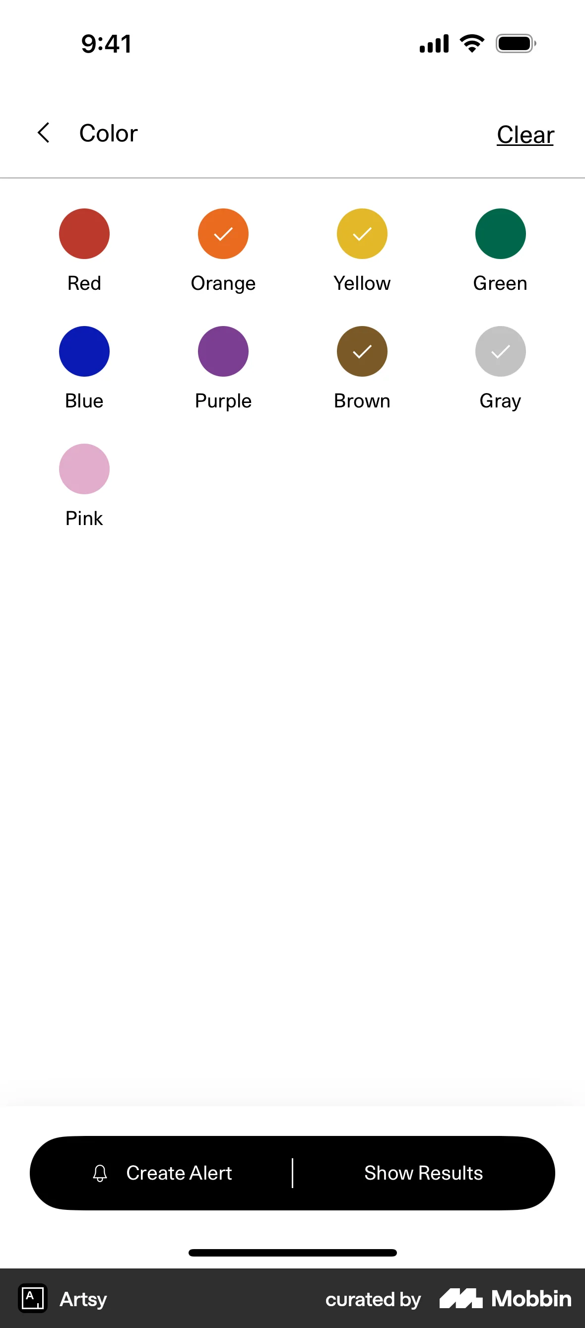 Artsy iOS screen containing Color Picker UI element