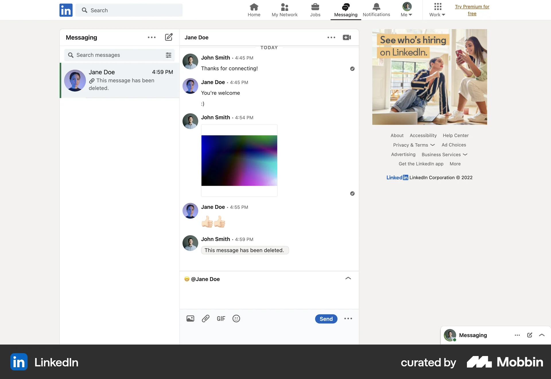 LinkedIn Web Chat Detail screen