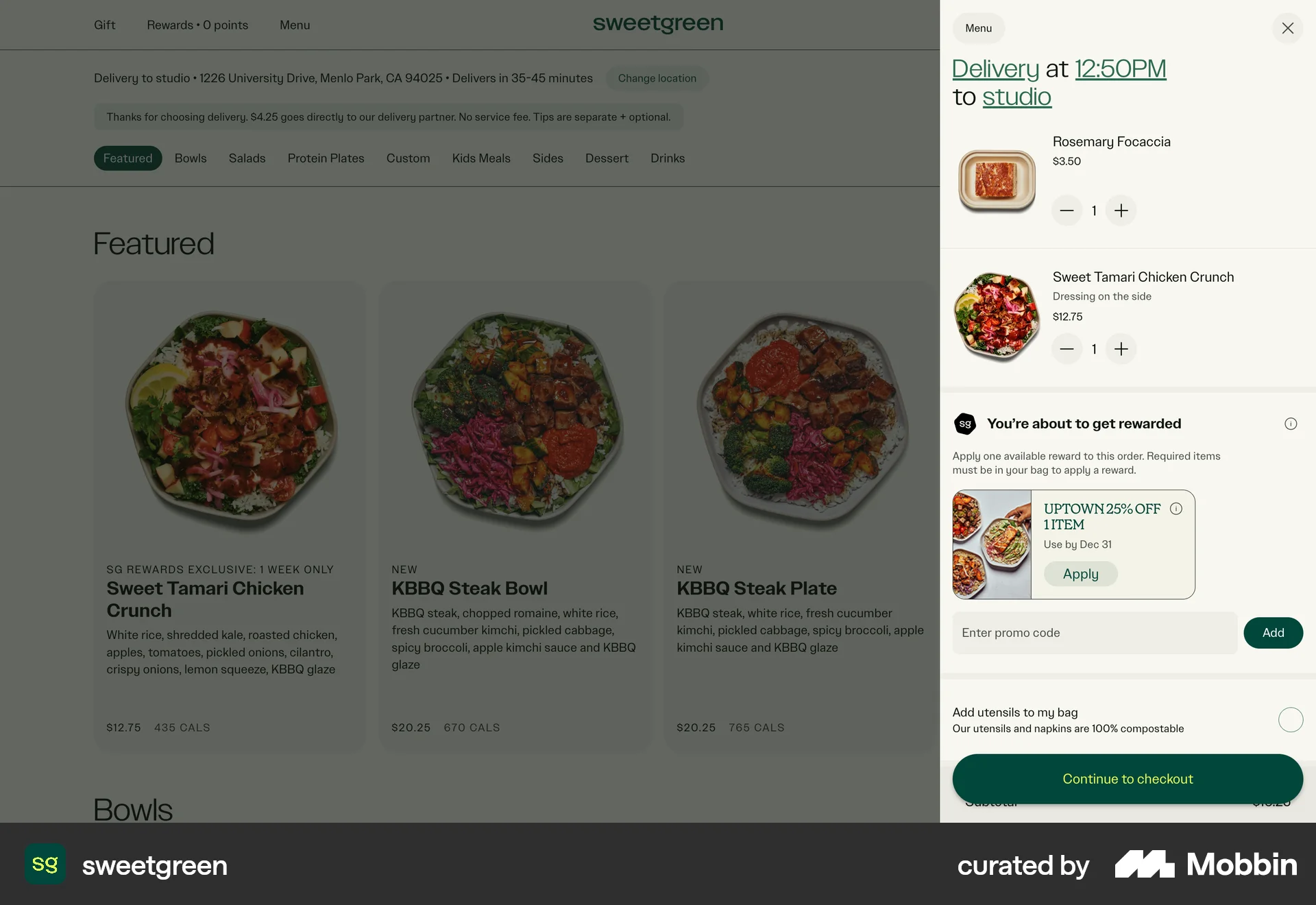 sweetgreen Web screen containing Stepper UI element