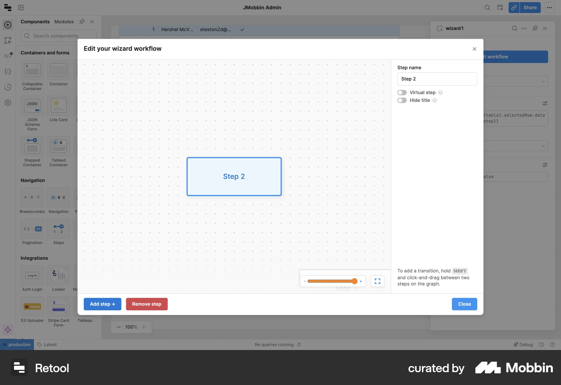 Retool Web Wizard UI screen