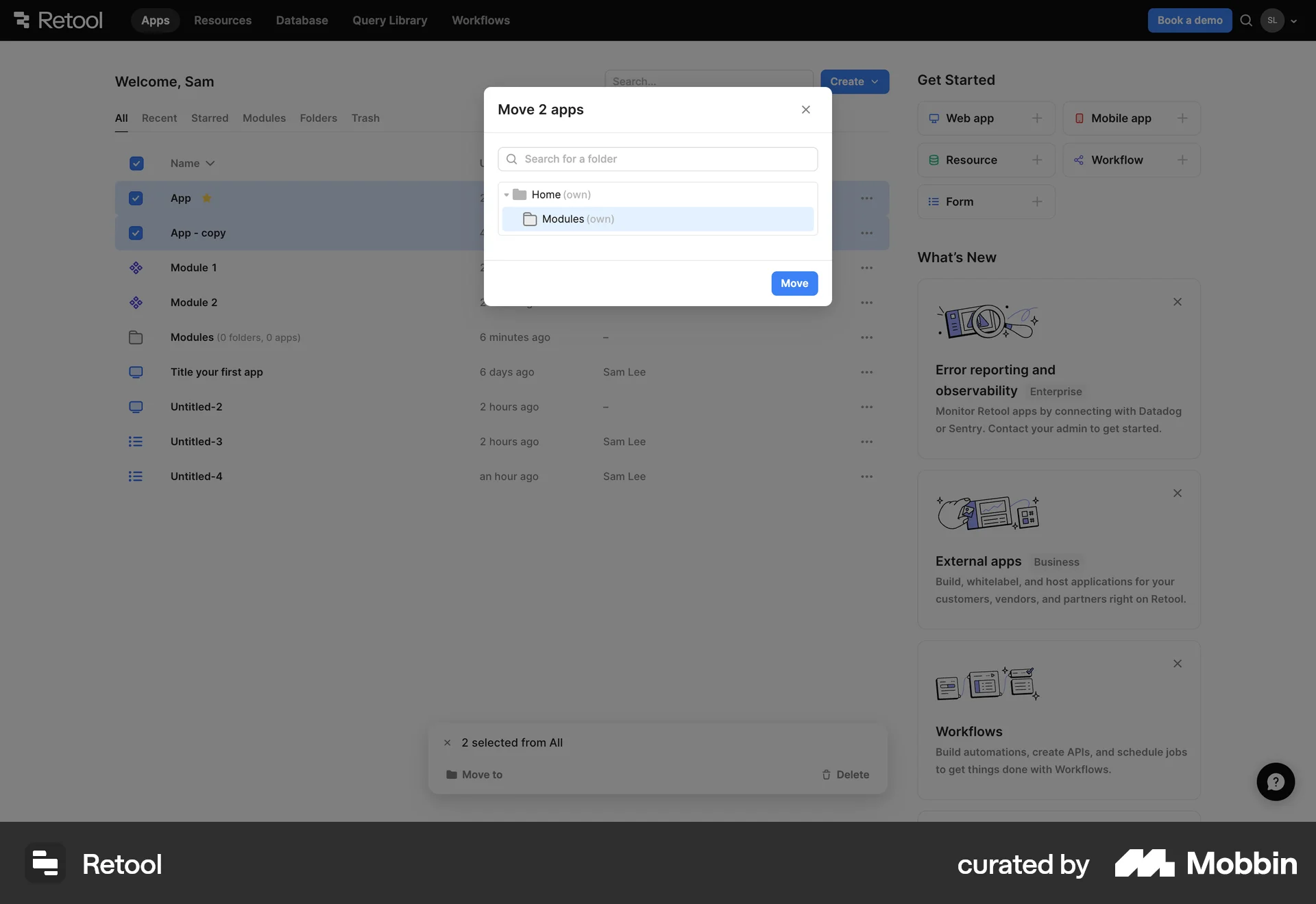 Retool Web Move screen