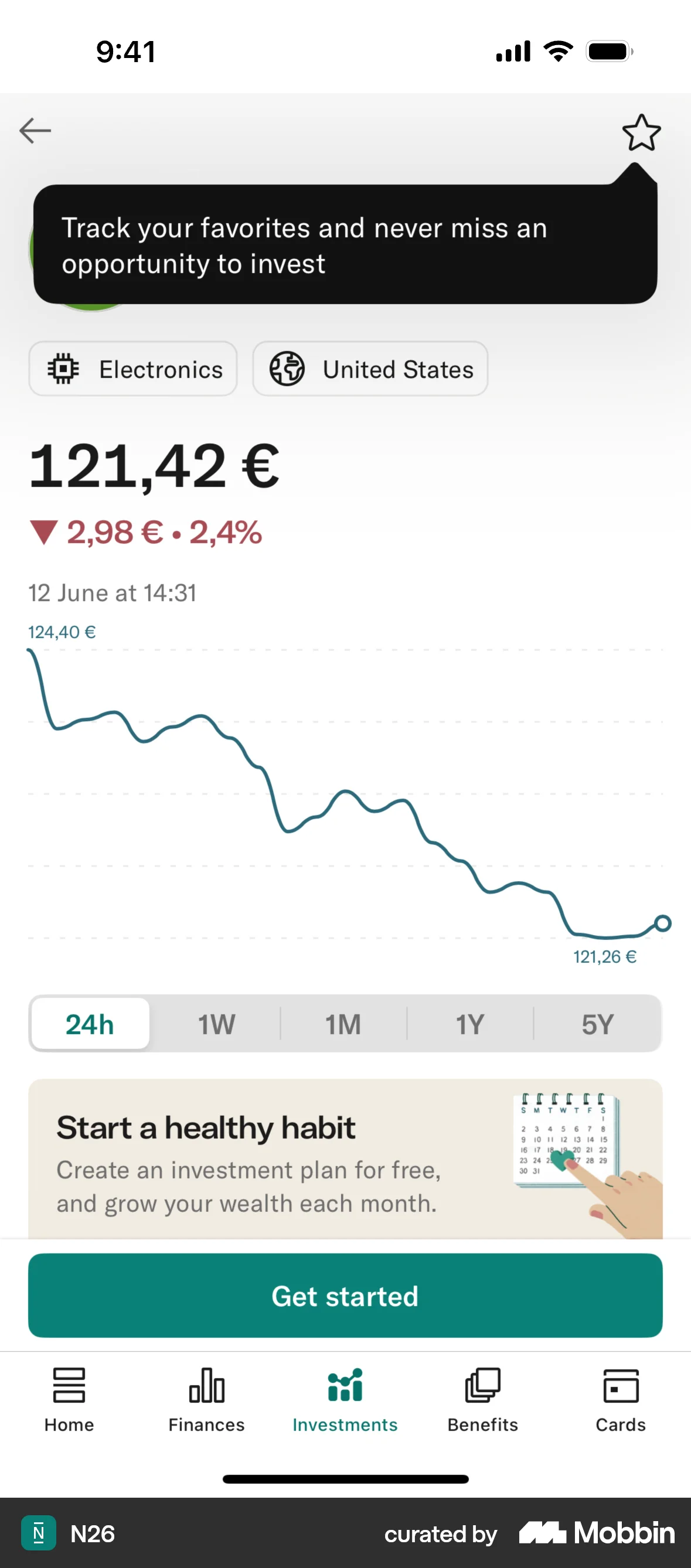 N26 iOS Graph UI Design screen