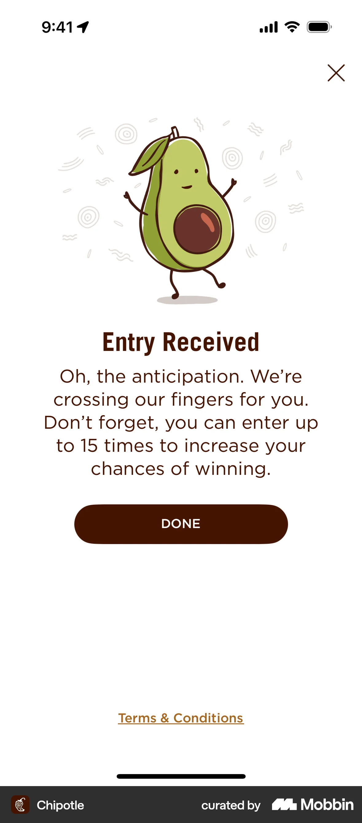 Chipotle iOS Acknowledgement & Success screen