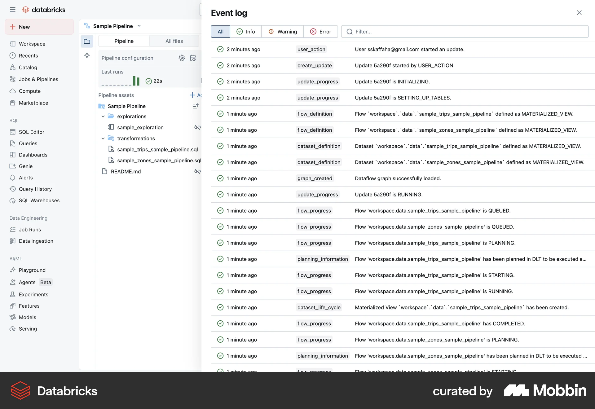 Databricks Web Log Dashboard screen