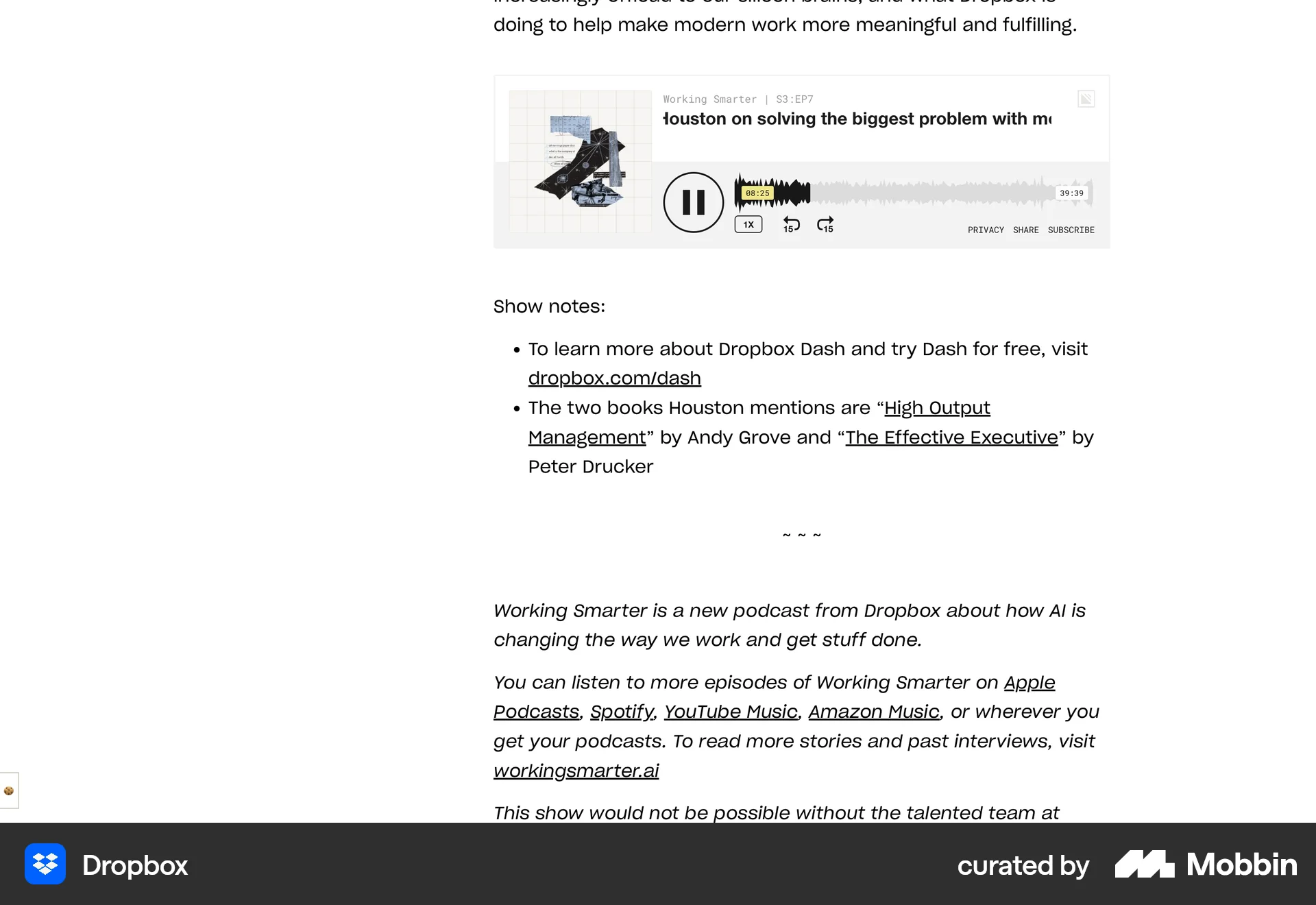 Dropbox Web Song & Podcast Detail screen