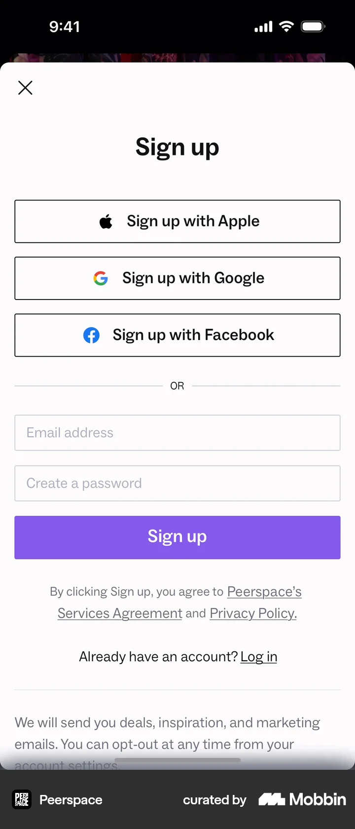 Ios Login Forms Peerspace iOS Sign-up form | Mobbin
