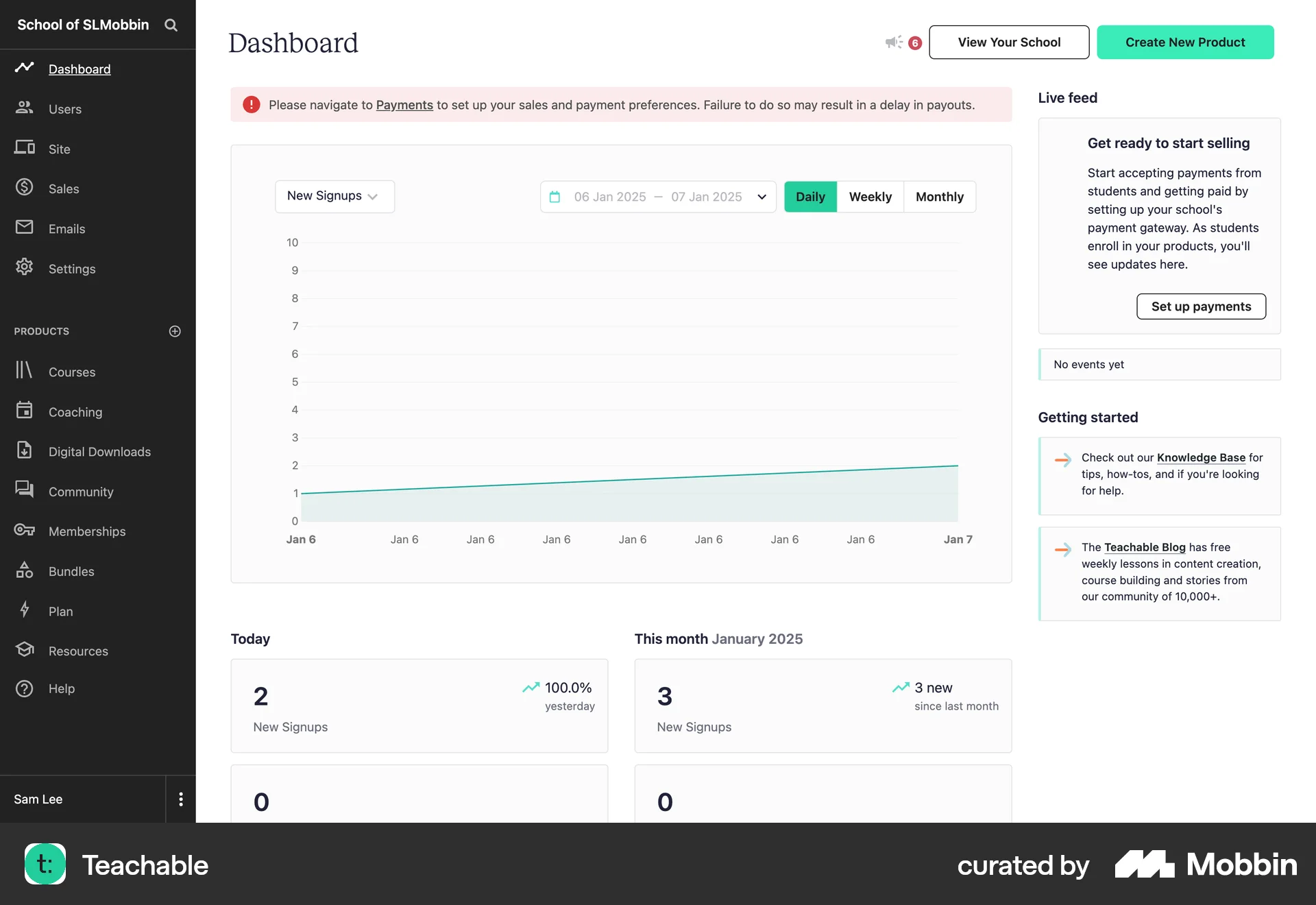 Teachable Web Admin Dashboard screen