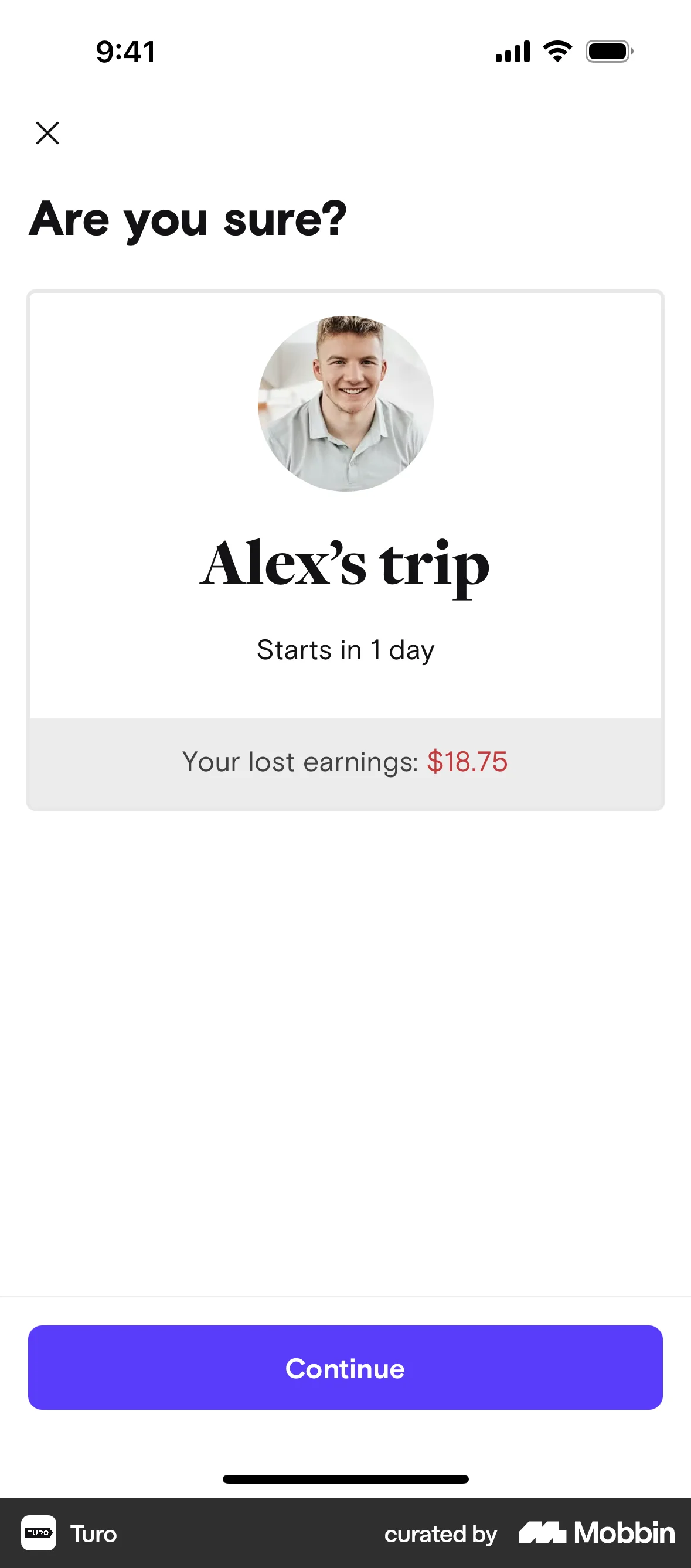 Turo iOS Confirmation screen
