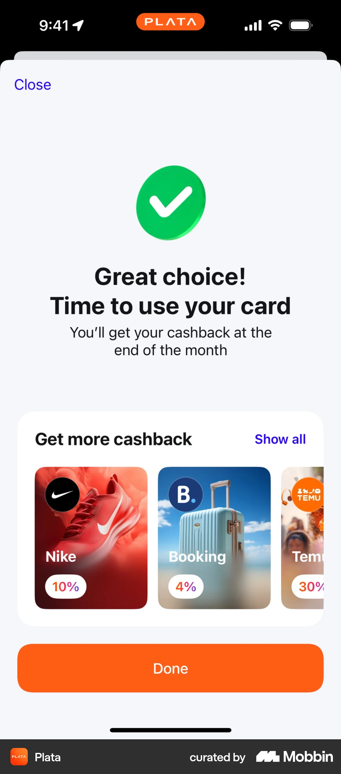 Plata Card iOS Suggestions & Similar Items screen