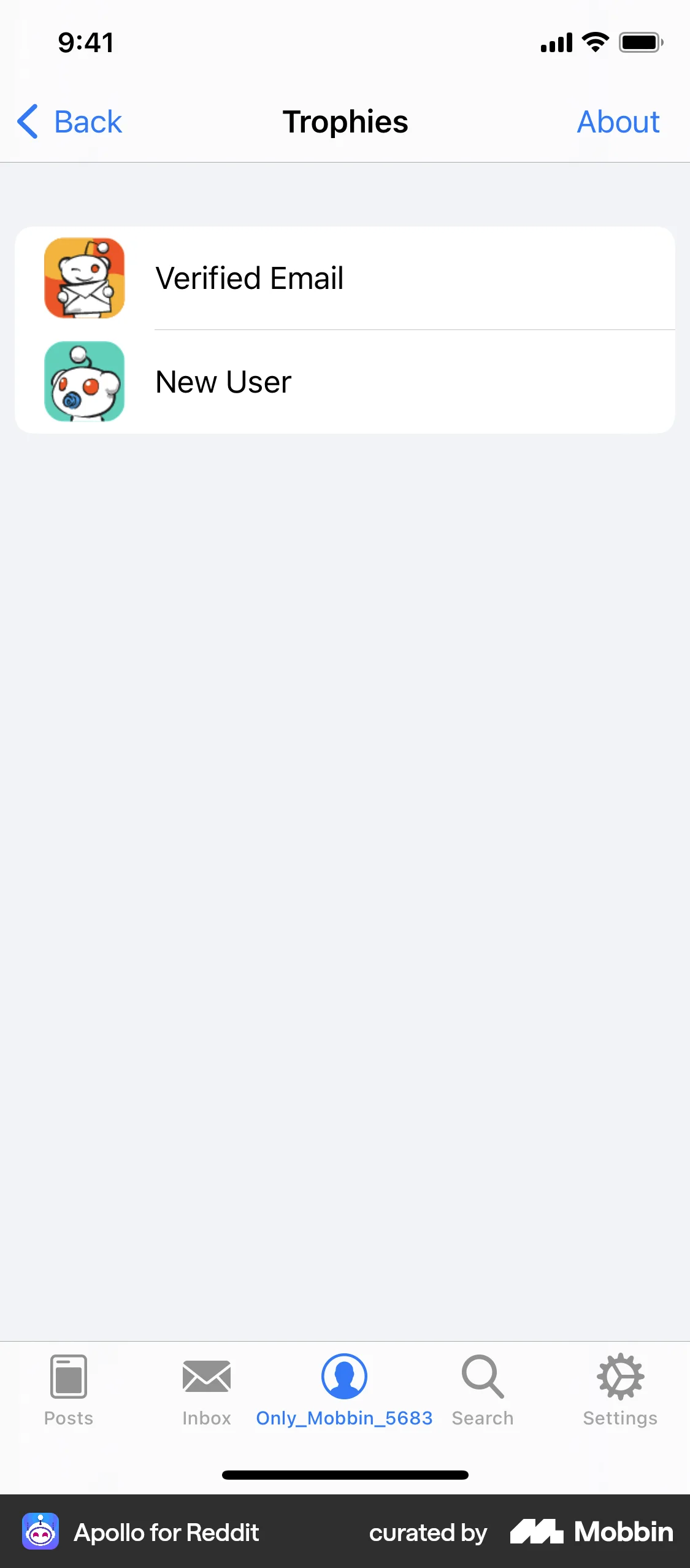 Apollo for Reddit iOS Achievements & Awards screen