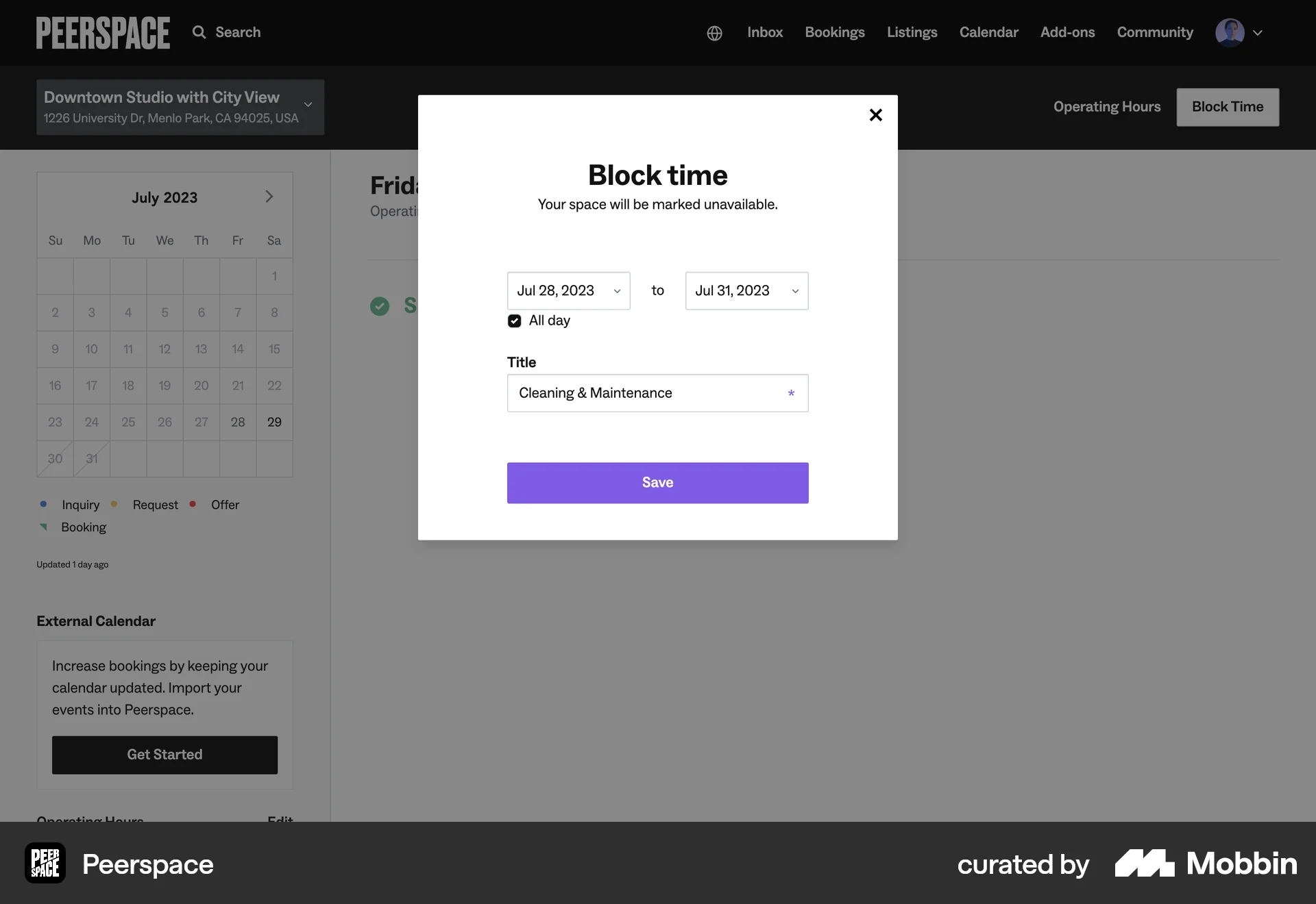 Peerspace Web Ban & Block screen
