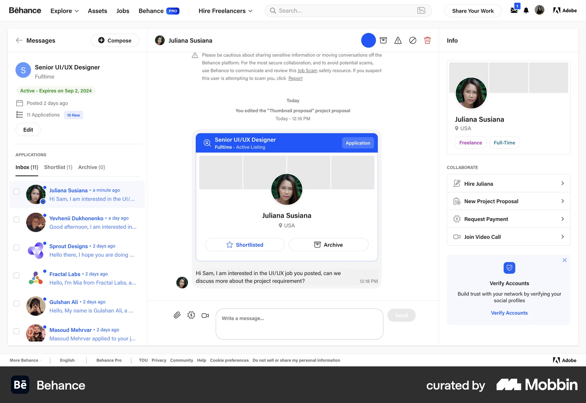 Behance Web Other Action screen