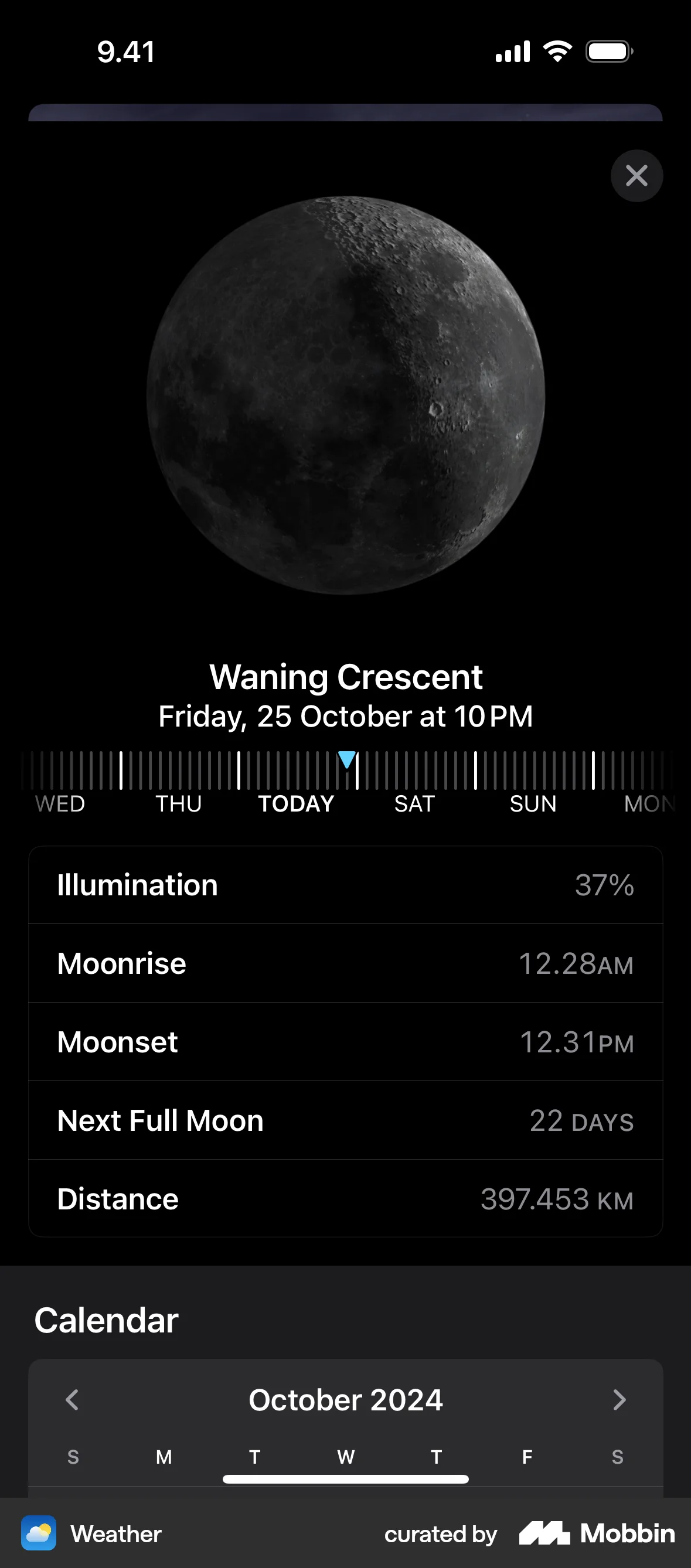 Weather iOS screen containing Slider UI element