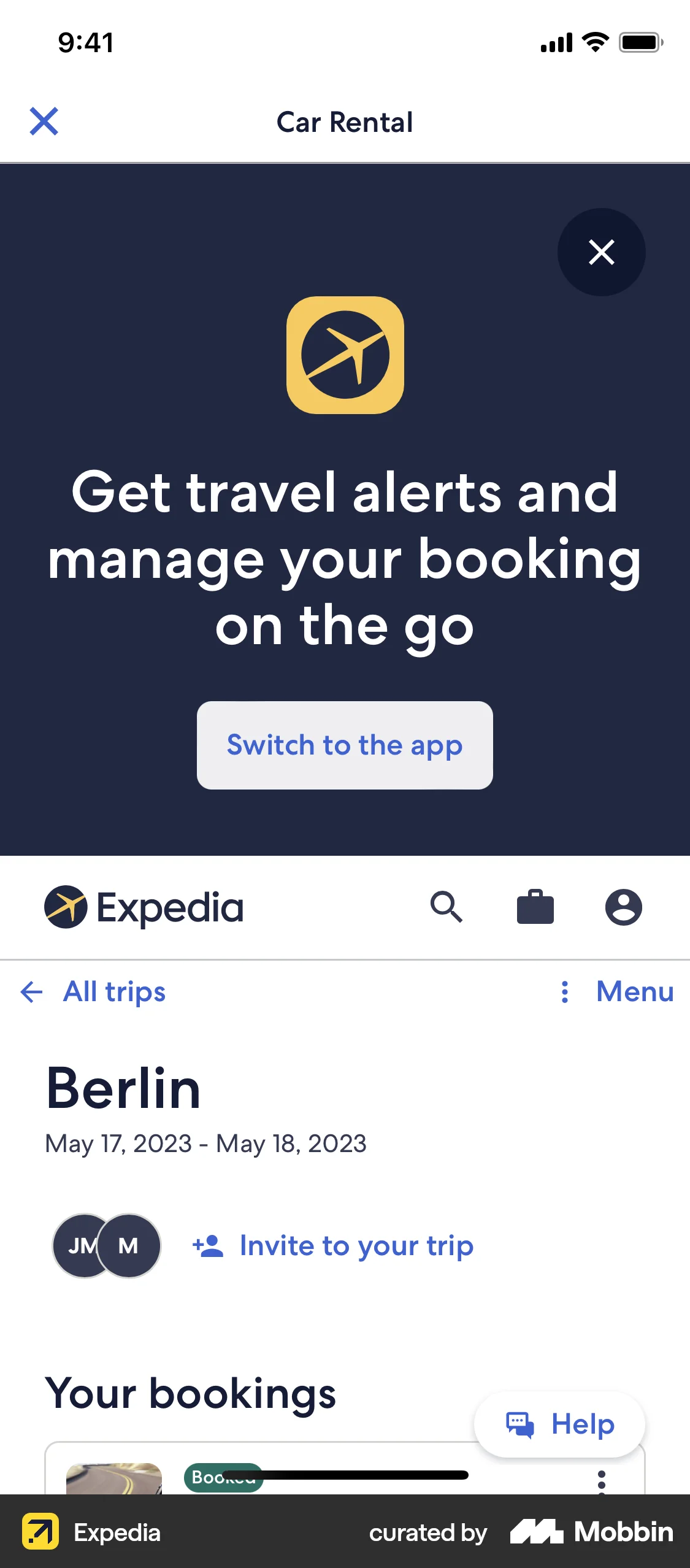 Expedia iOS Order History screen