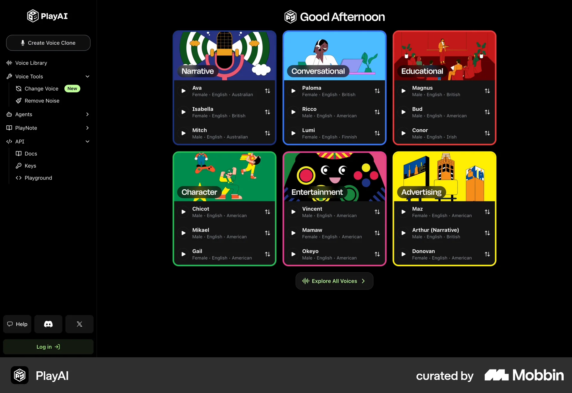 PlayAI Web screen containing Tree UI element