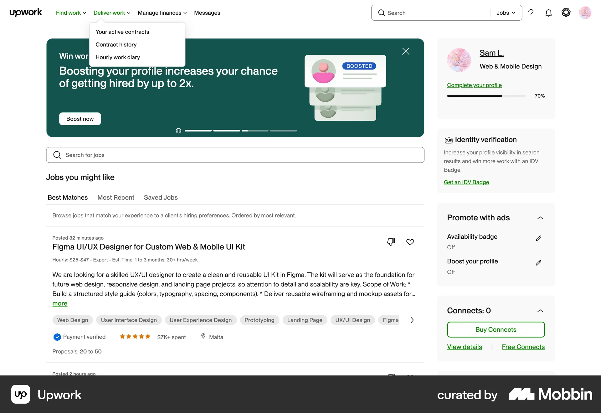 Upwork Tracking a work screen