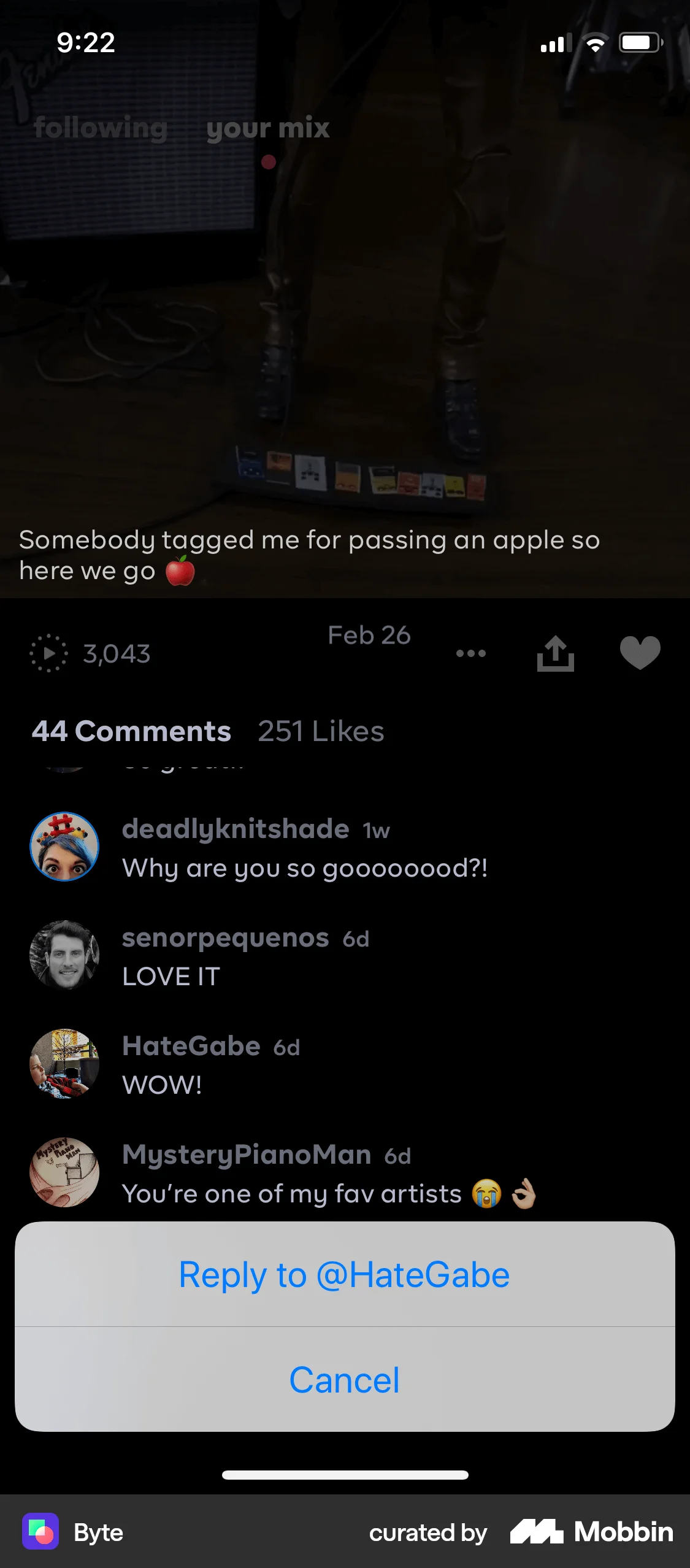Byte iOS Comments screen
