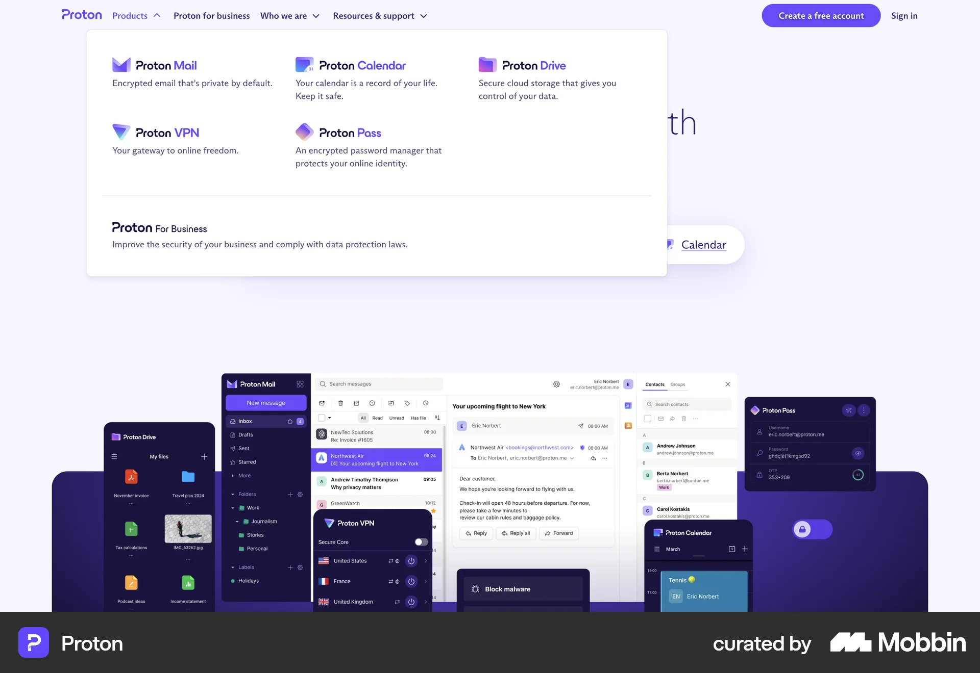 Proton Web screen containing Navigation Menu UI element