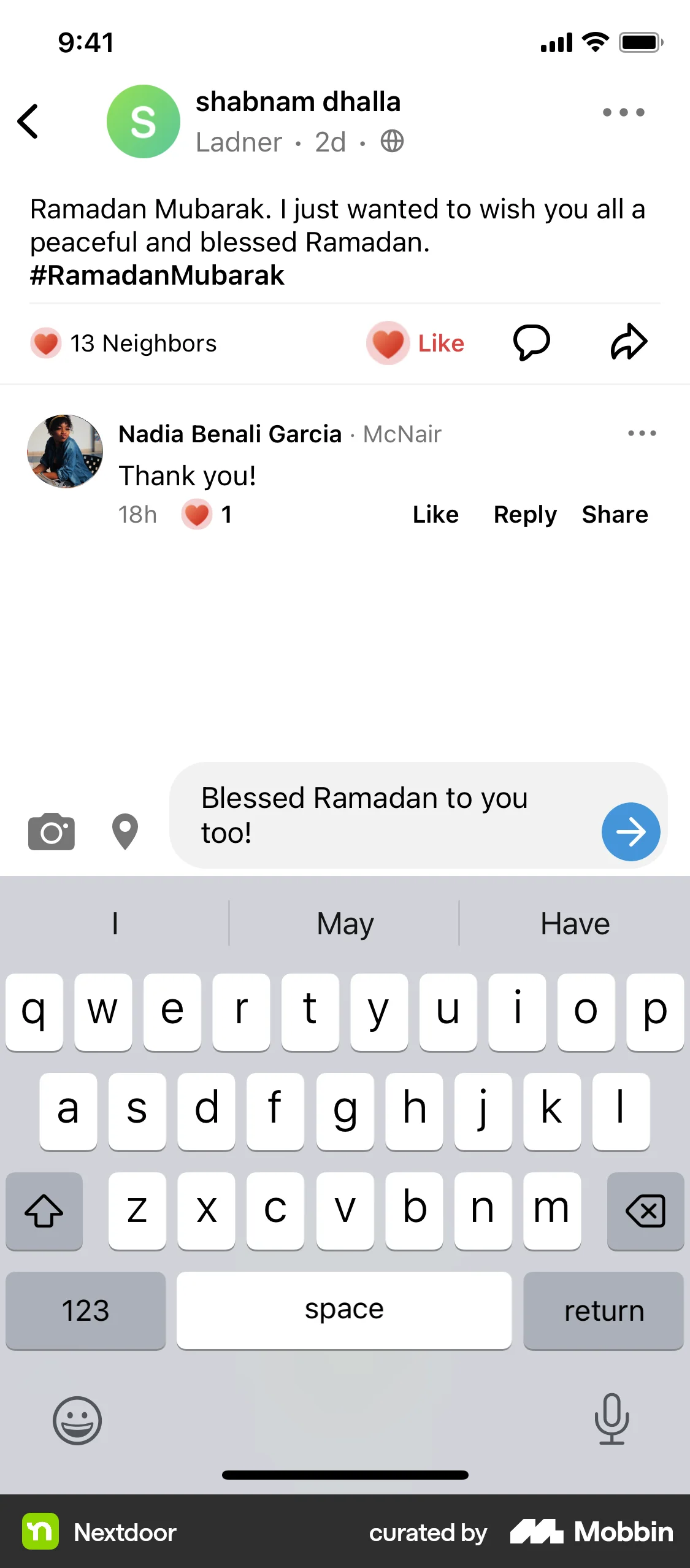 Nextdoor iOS Comments screen