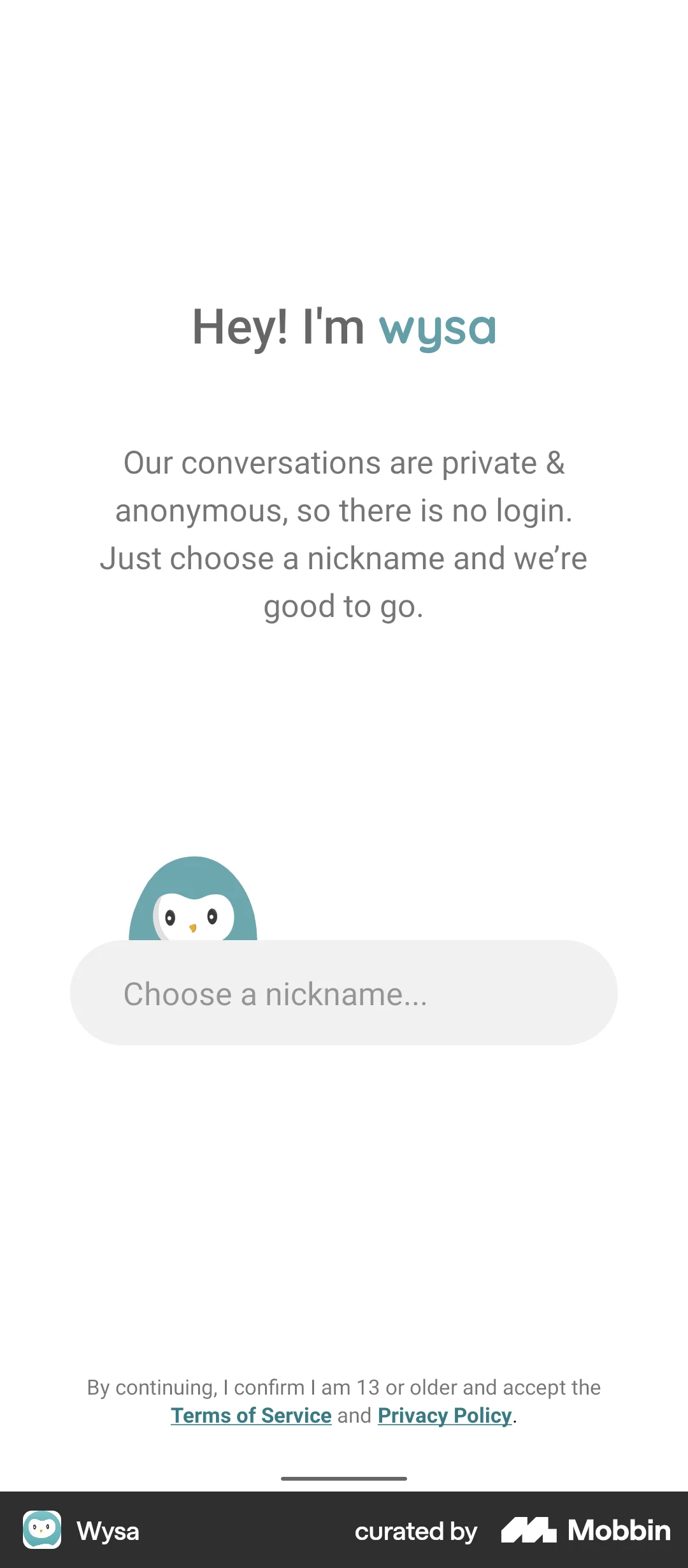 Wysa Android AI App screen