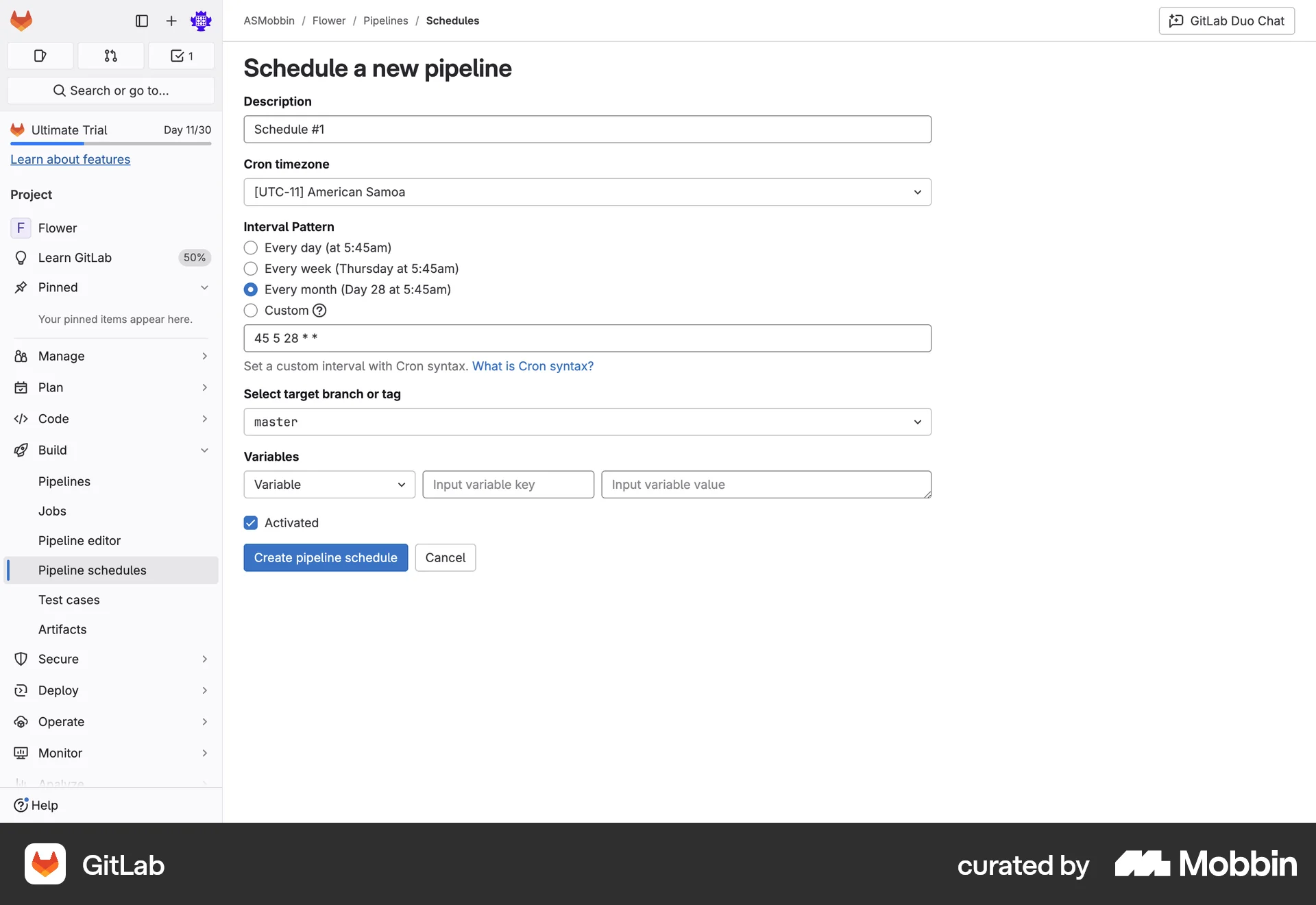 GitLab Web Schedule screen