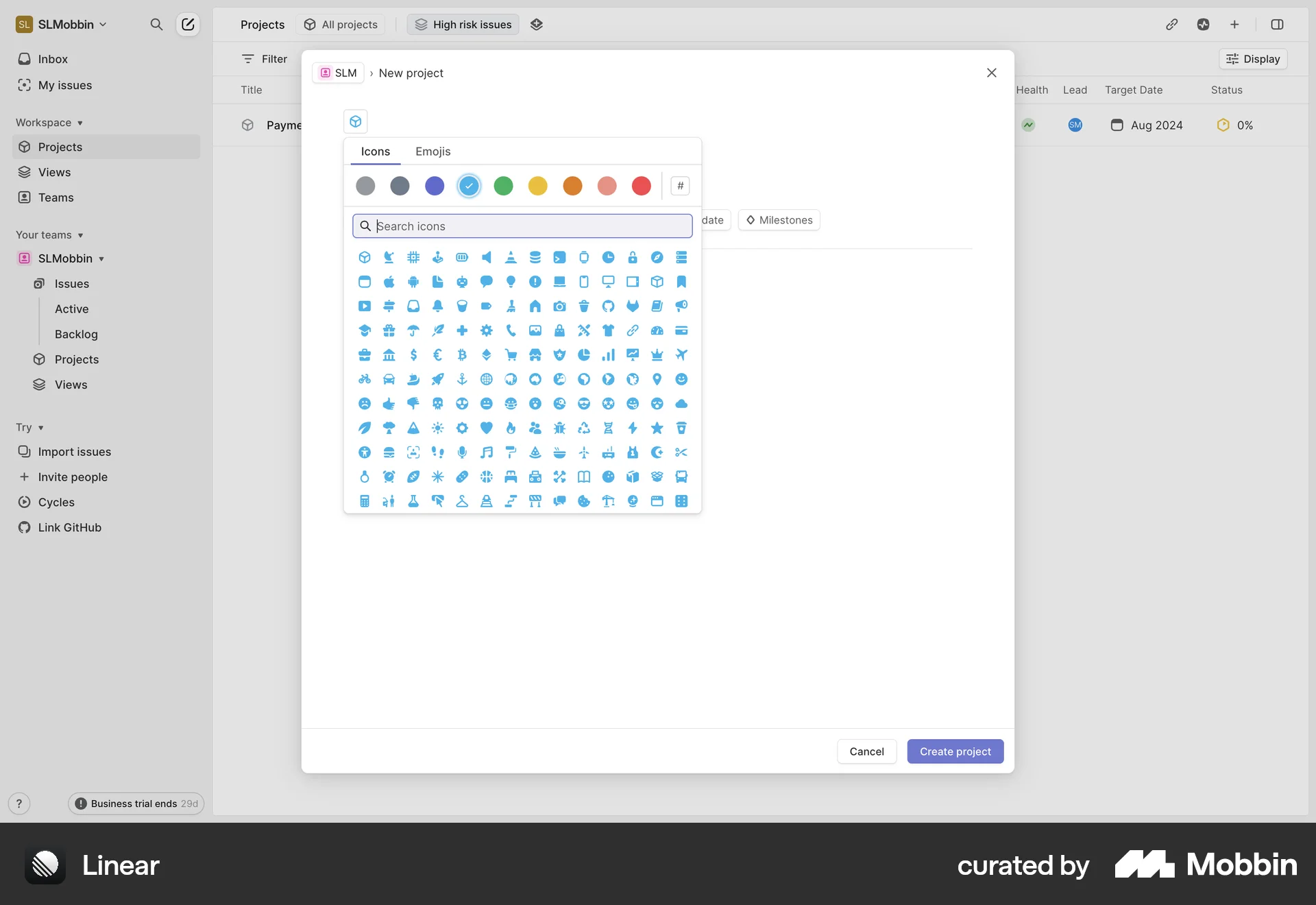 Linear Web screen containing Popover UI element