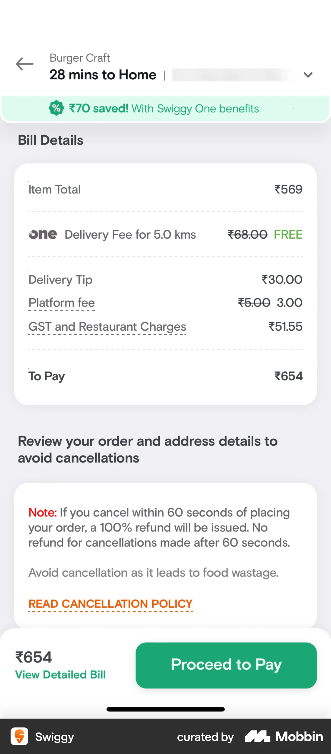 Swiggy iOS Checkout screen