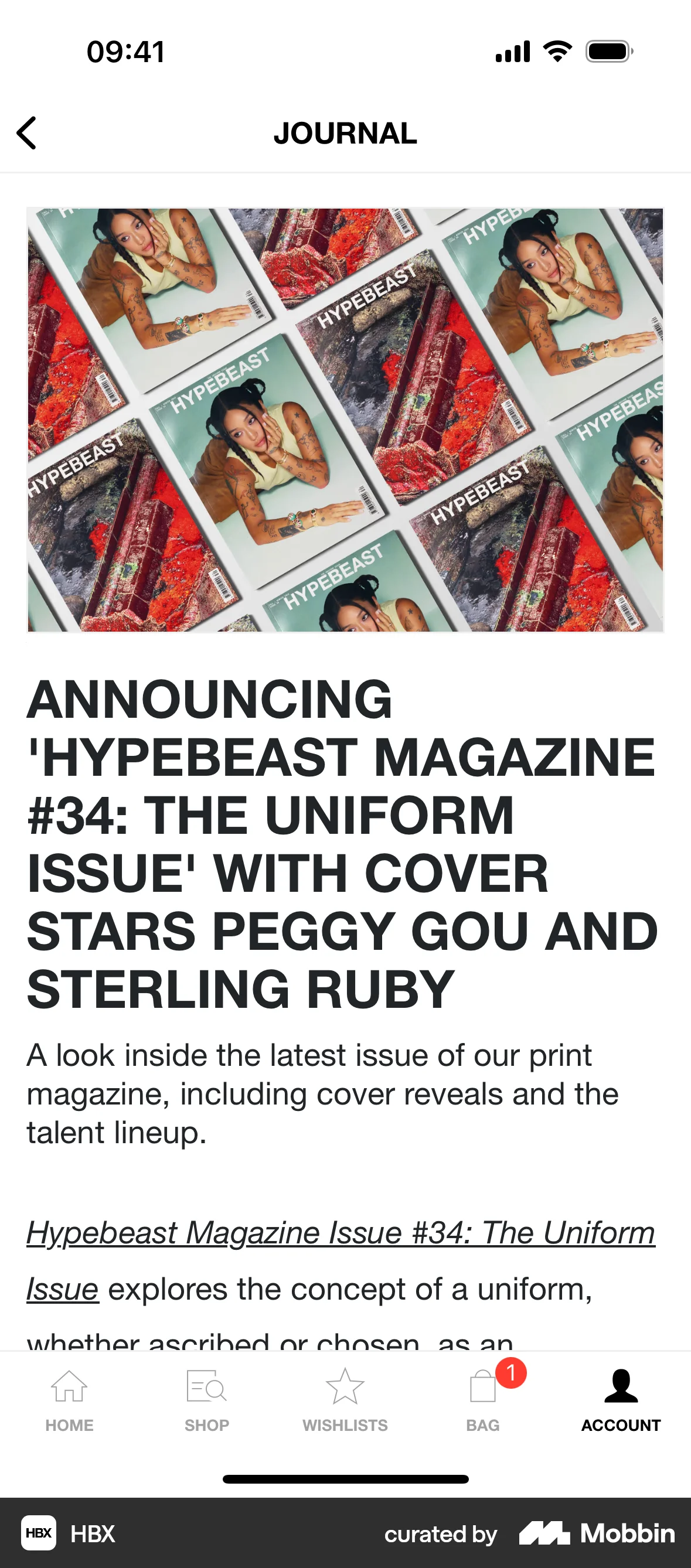 HBX iOS Article Detail screen