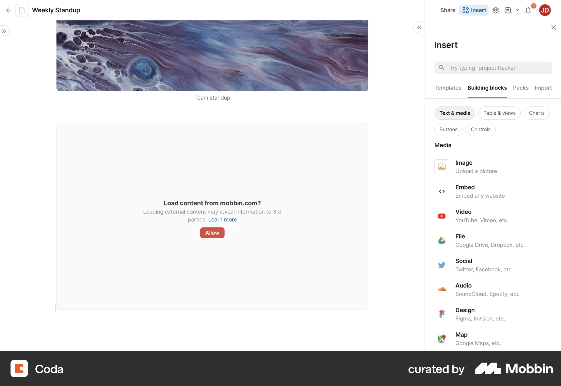 Coda Web Permission screen