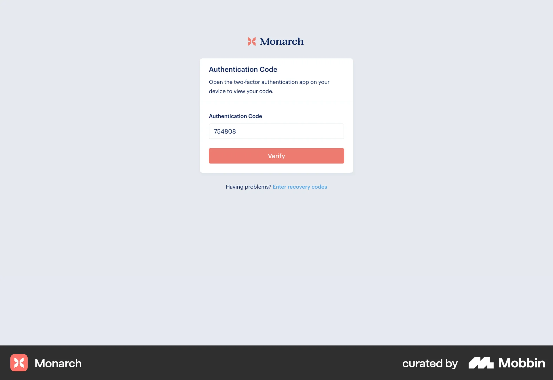 Monarch Web Verification screen