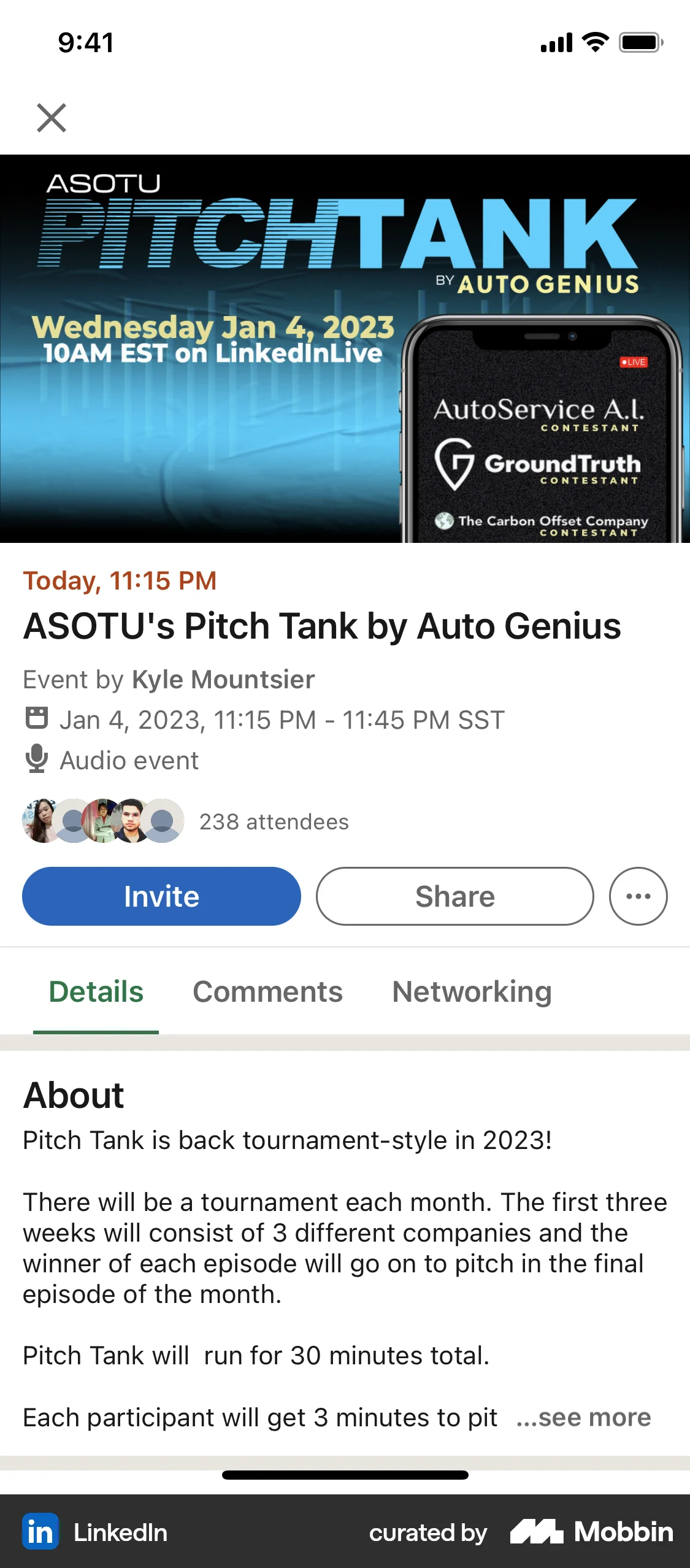 LinkedIn iOS Event Detail screen