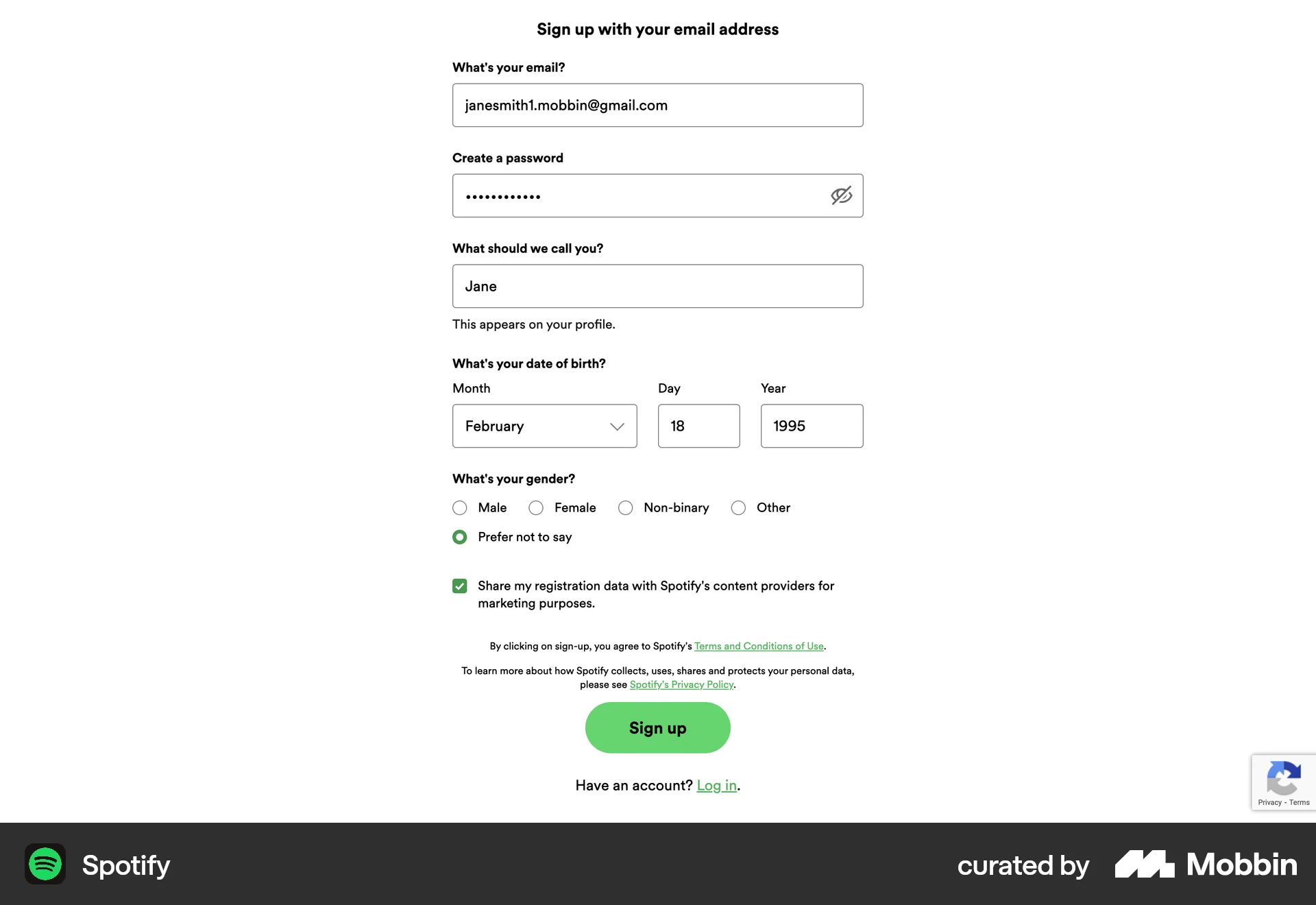 Spotify Web screen containing Radio Button UI element