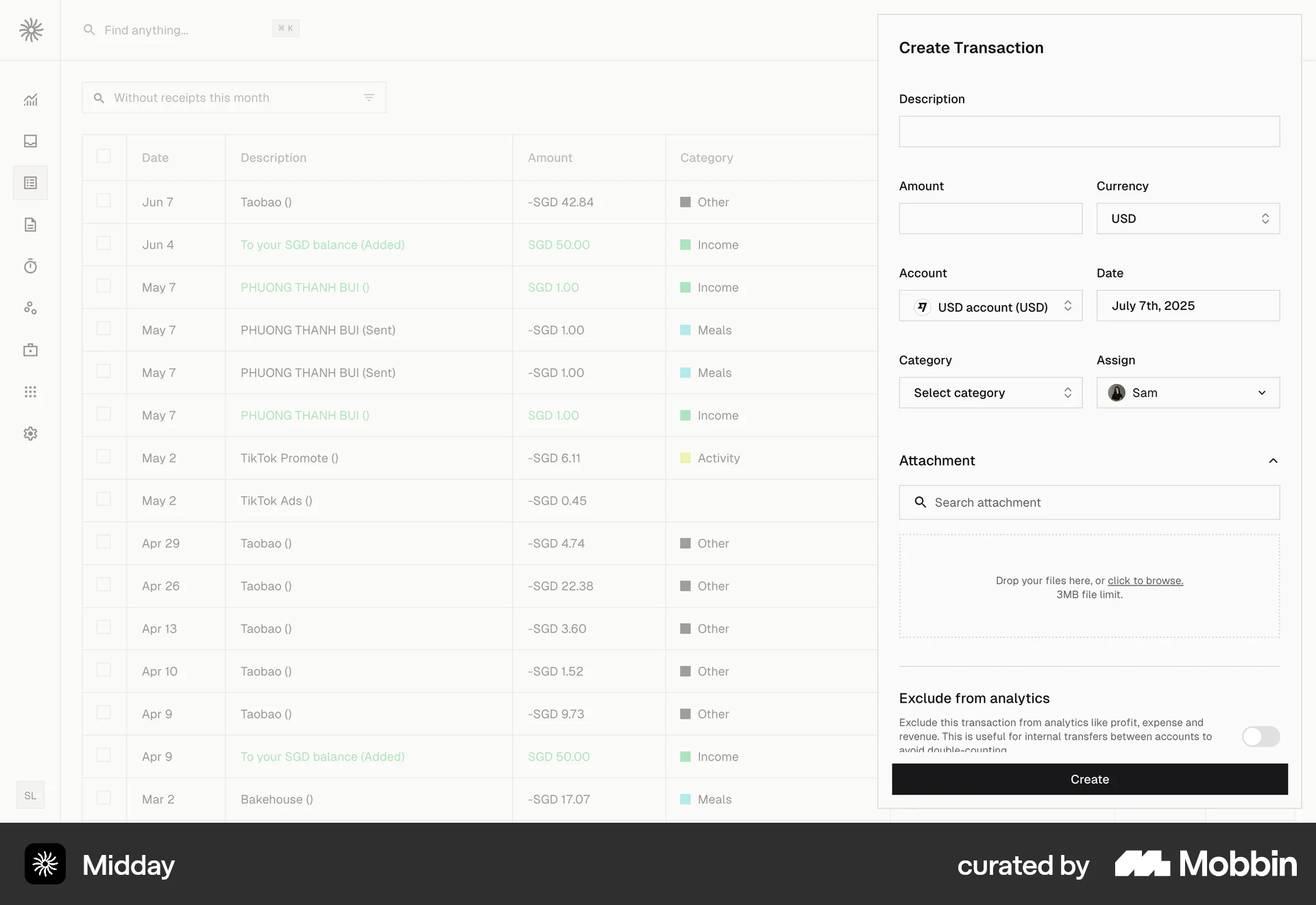 Midday Creating a transaction screen