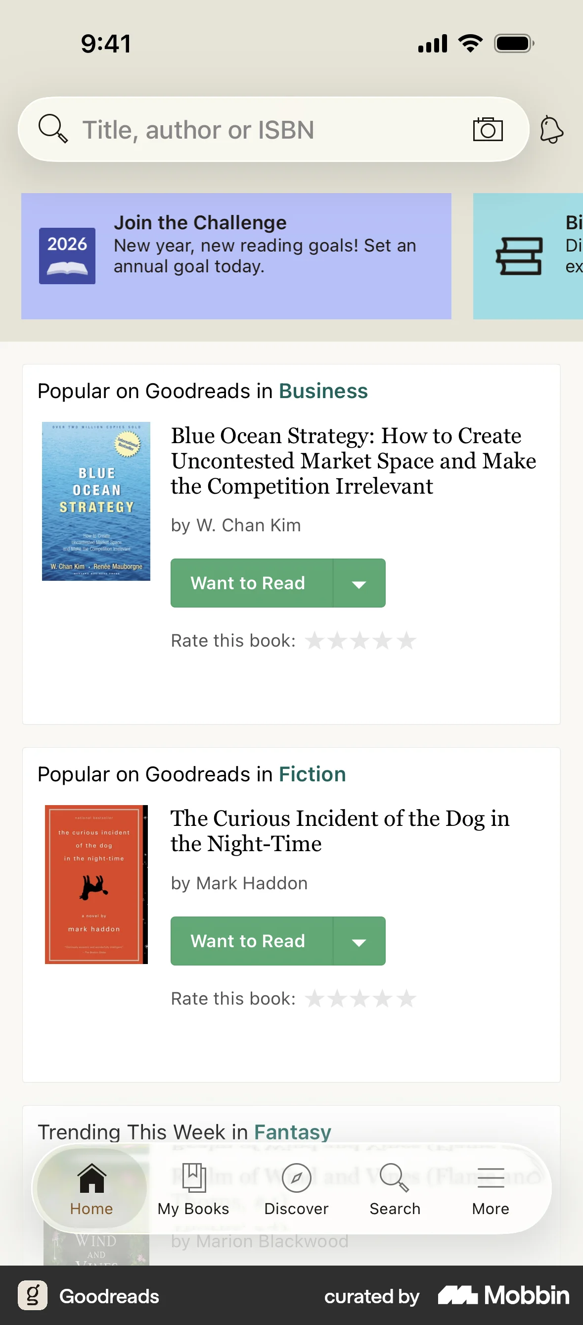 Goodreads iOS Mobile App Design screen
