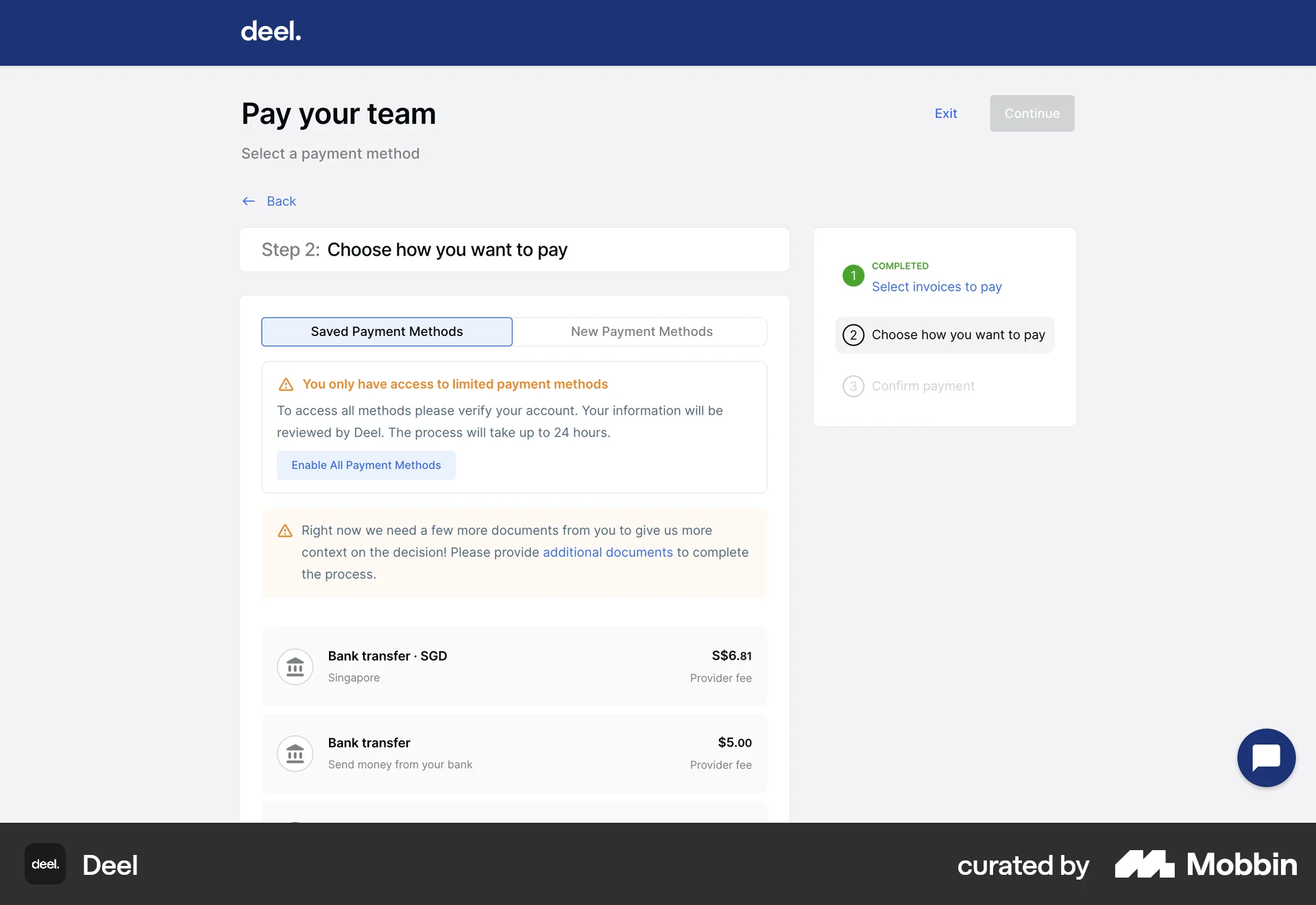 Deel Web Transfer & Send Money screen