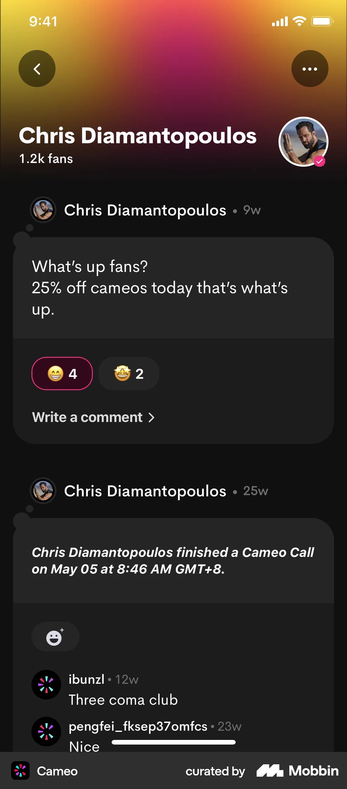 Cameo iOS Like & Upvote screen